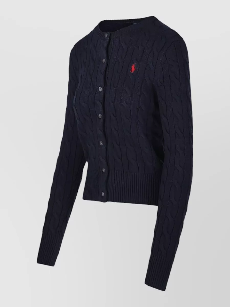 Ralph Lauren Cable Knit Cardigan With Ribbed Cuffs And Hem
