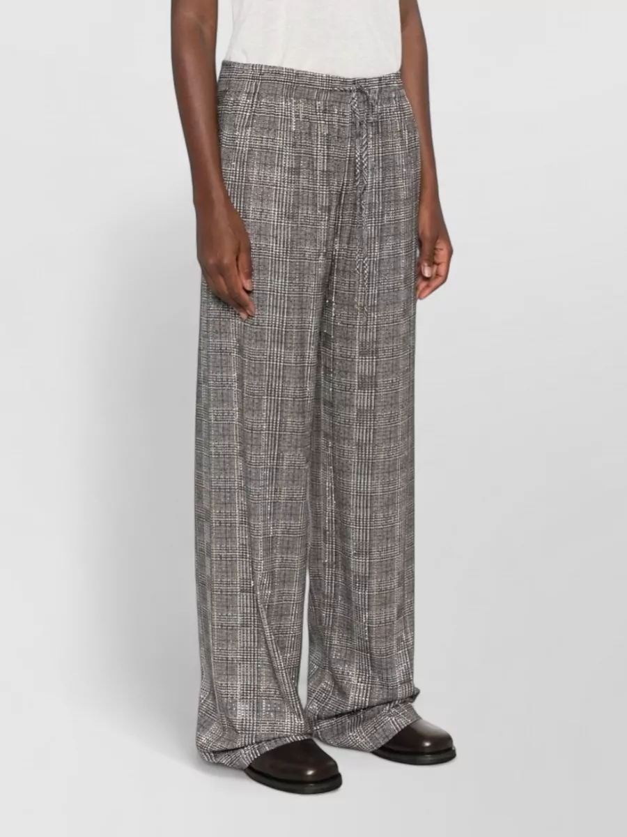 Ermanno Scervino Crystal-Embellished Checked Wide-Leg Trousers