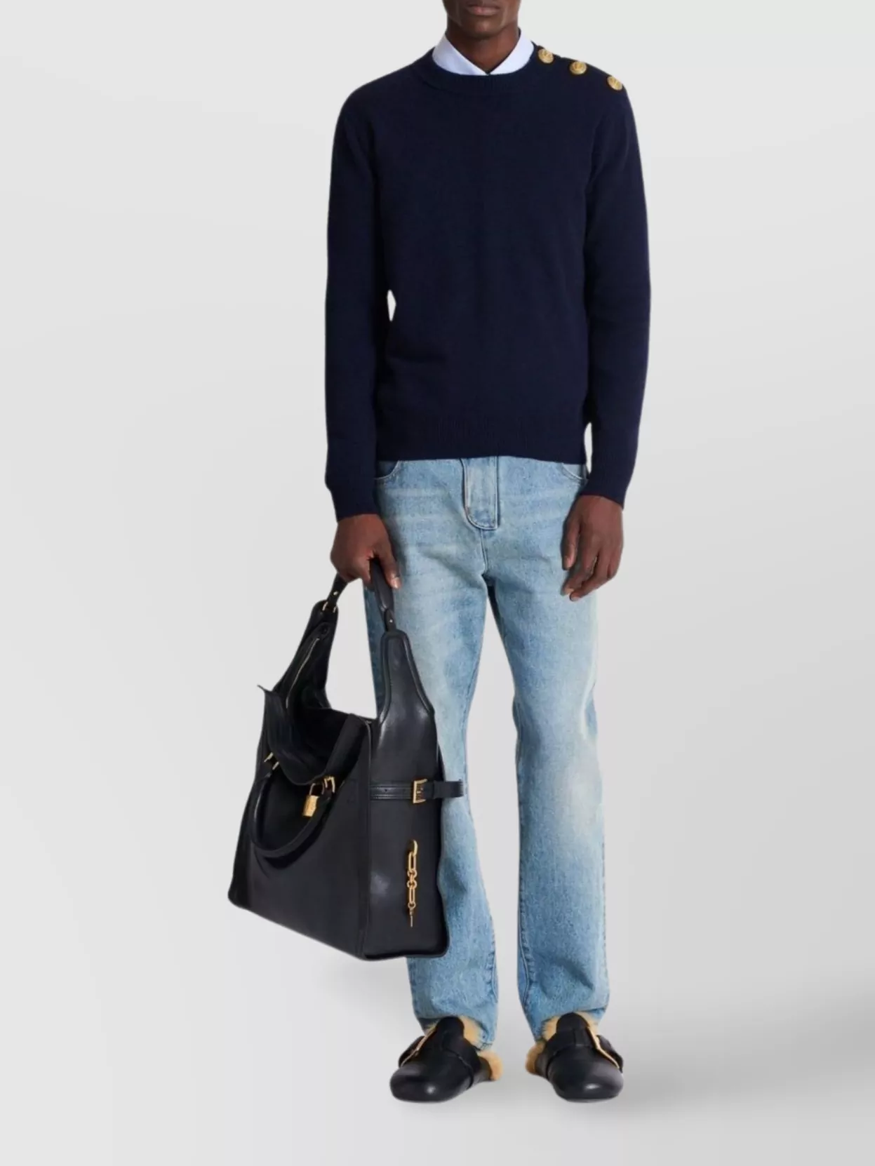 Balmain Crewneck Sweater With Ribbed Cuffs And Hem