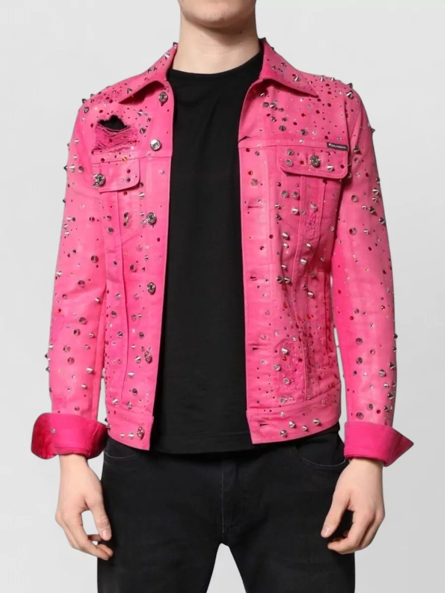 Dolce&Gabbana crystal embellished studded distressed denim jacket