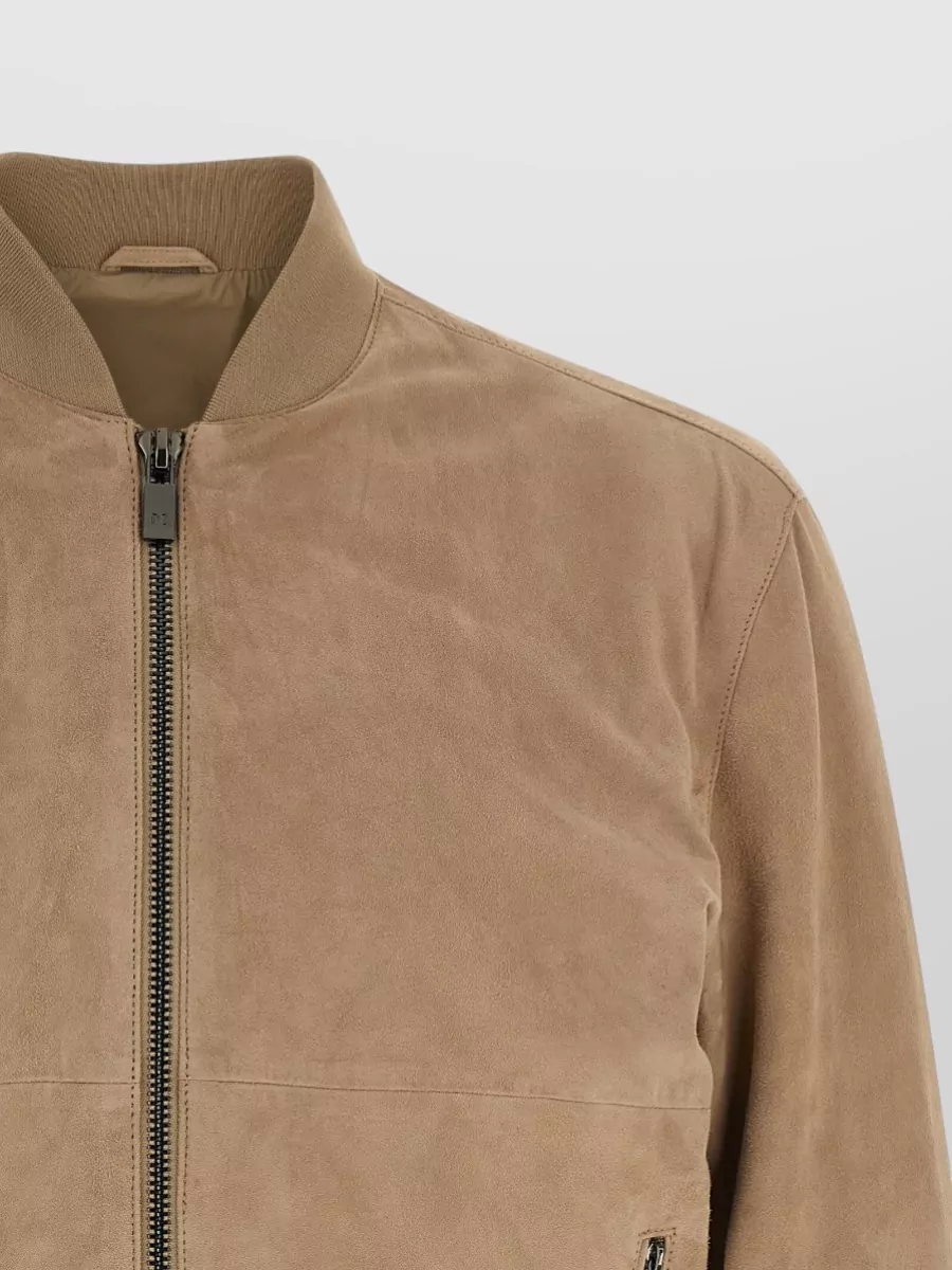 Pal Zileri Suede Panelled High-Neck Bomber Jacket