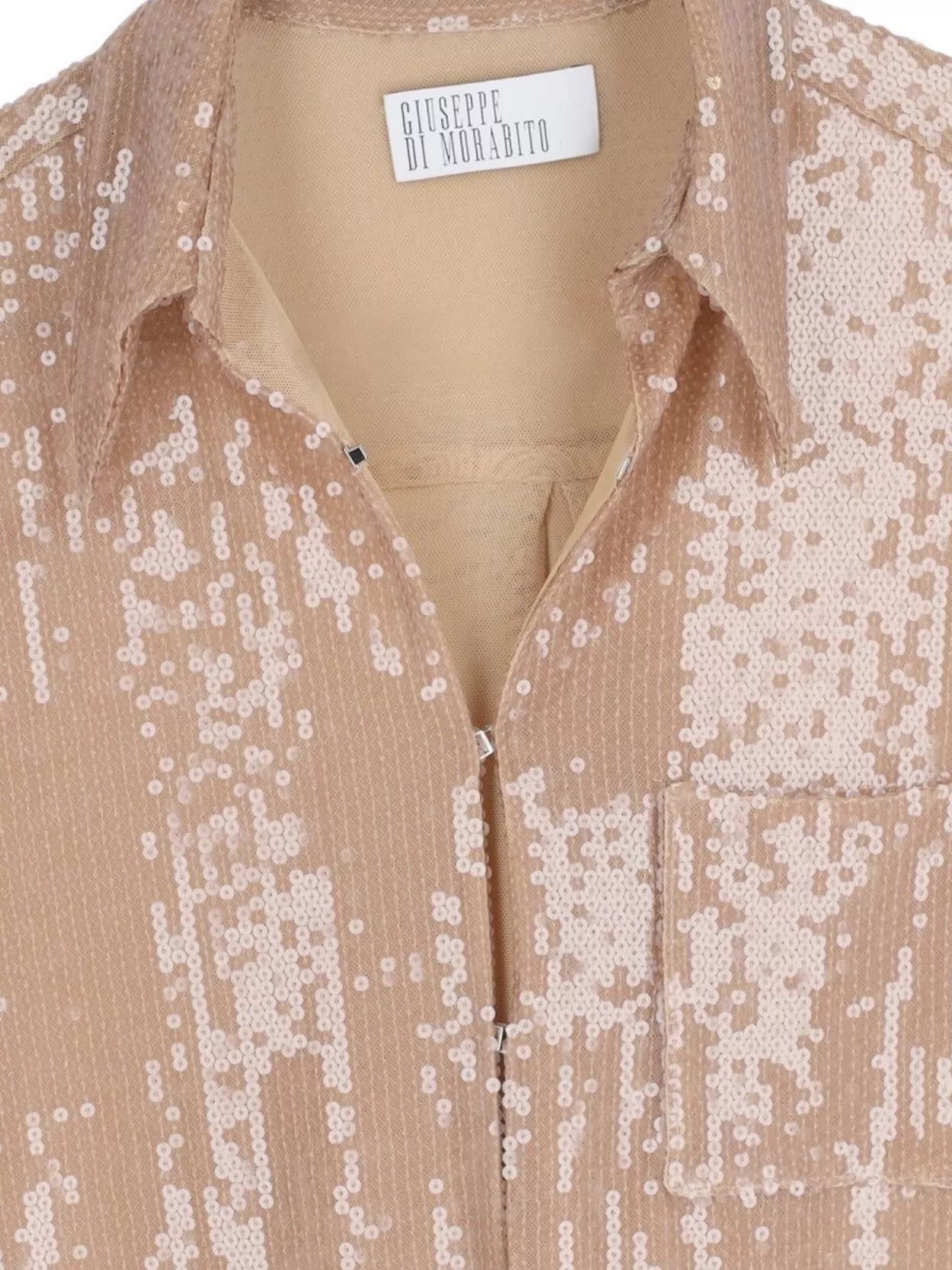 Giuseppe Di Morabito Sequin Embellished Long Sleeve Top With Chest Pocket In Neutrals
