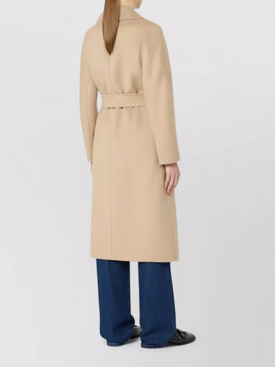 S Max Mara Long Coat Belted Waist Notched Lapels Pockets