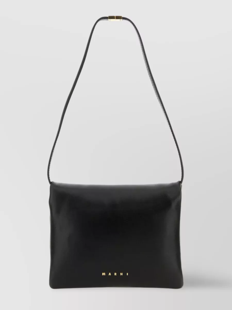 Shop Marni Smooth Leather Shoulder Bag In Black