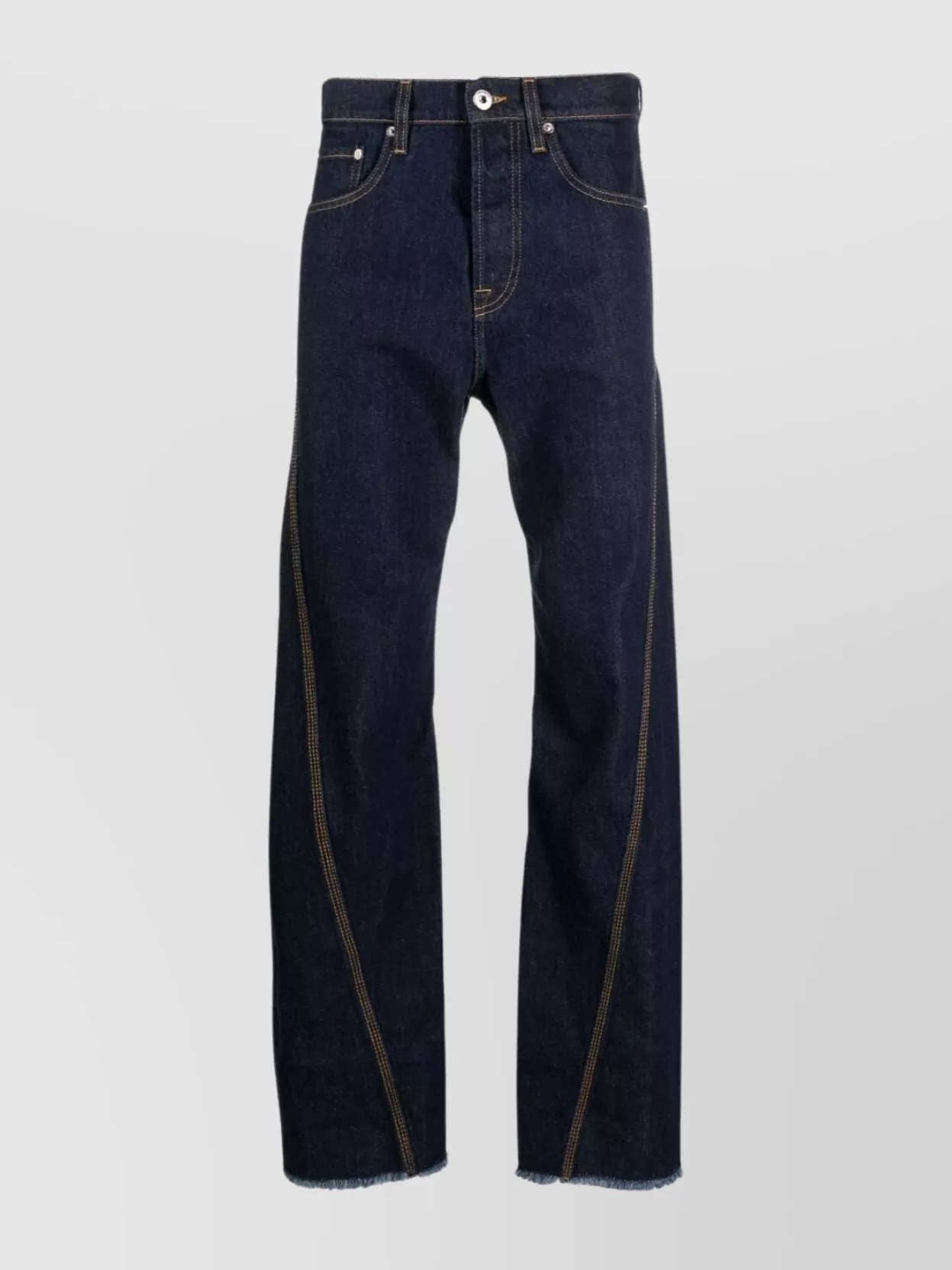 Shop Lanvin Frayed Hem Straight Cotton Jeans In Blue