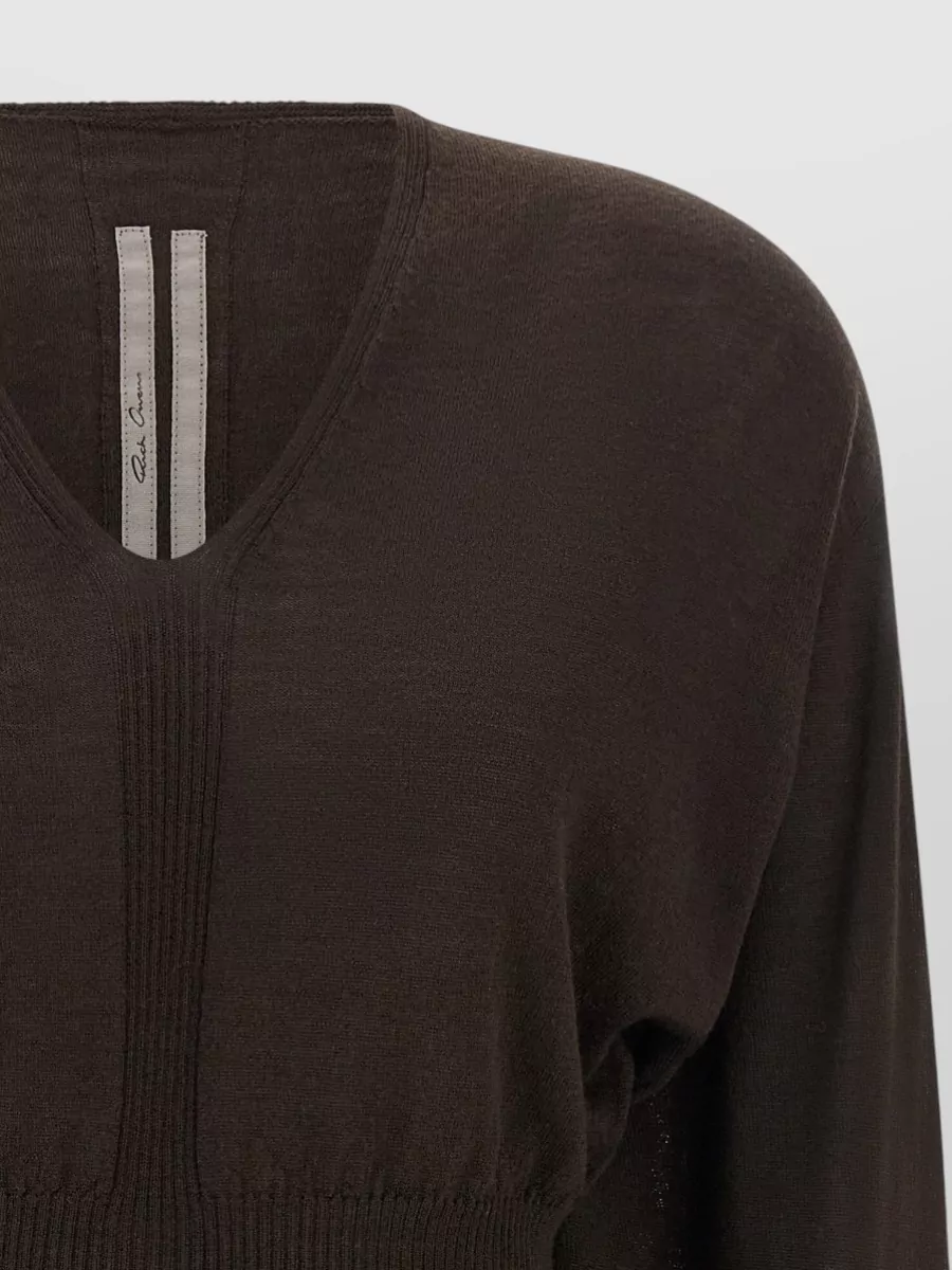 Rick Owens Virgin Wool V-Neck Cropped Long-Sleeve Knitted Top