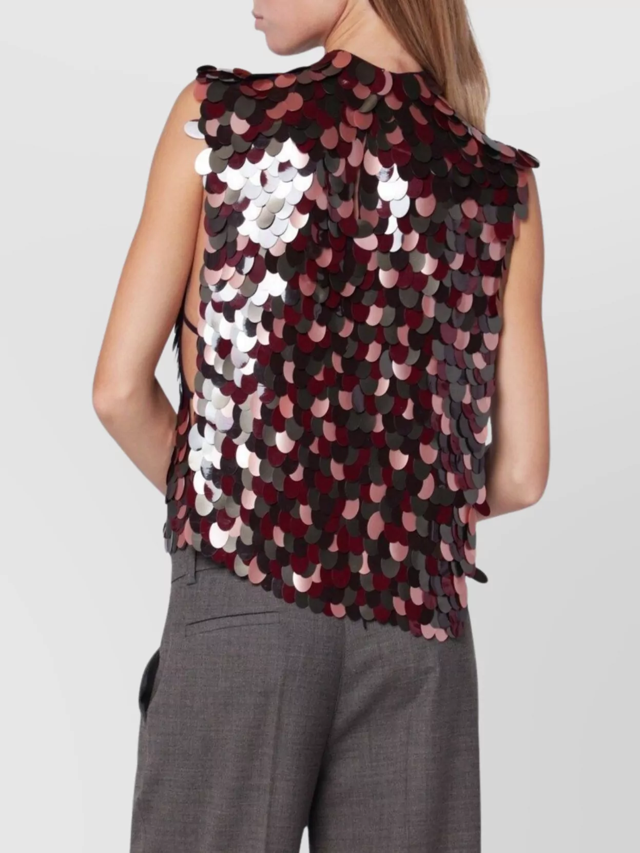 Dries Van Noten Women Bordeaux High Neck Top With All-over Sequins In Viscose Woman In Multi