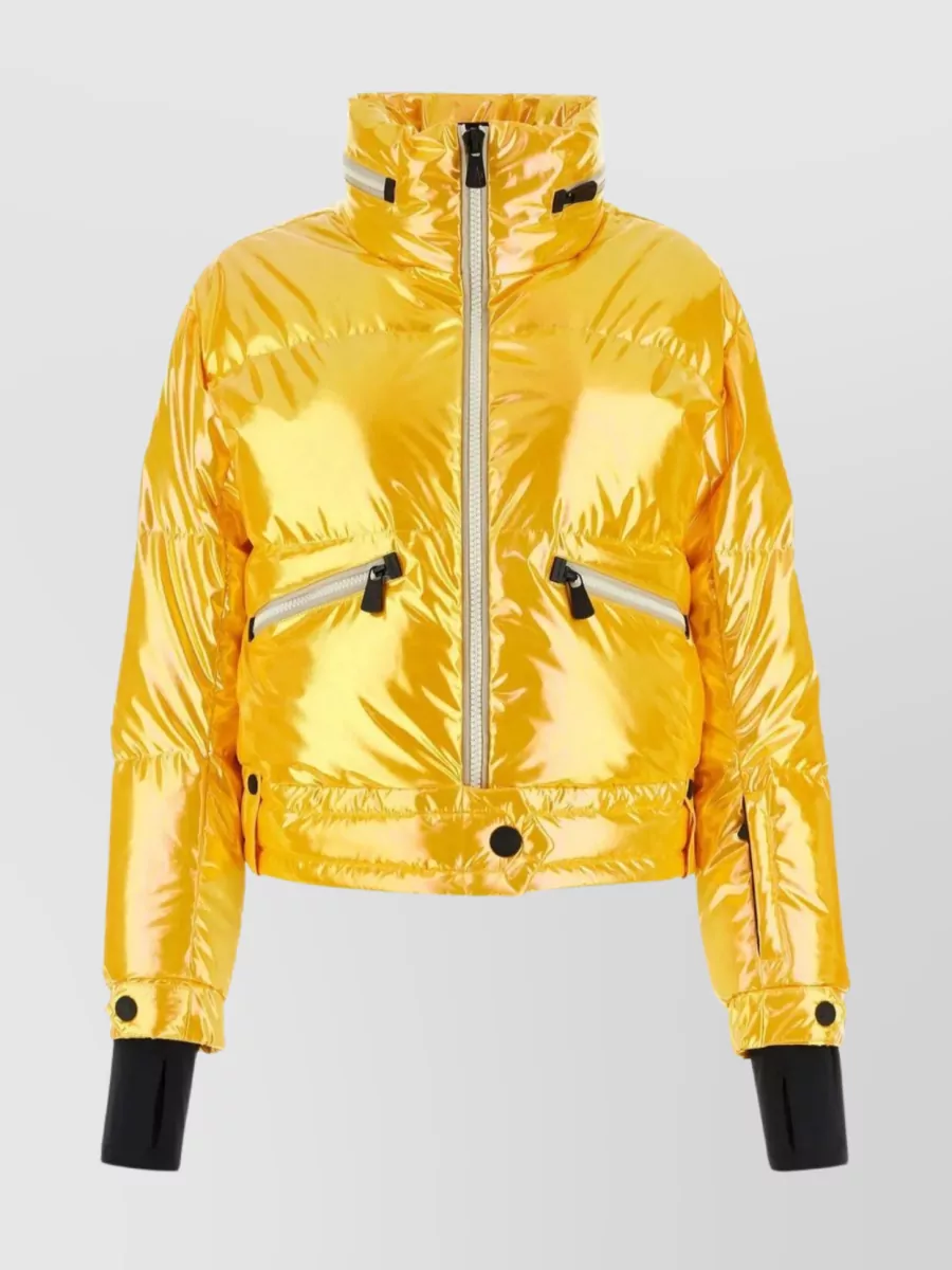Shop Moncler High Collar Biche Down Jacket In Yellow
