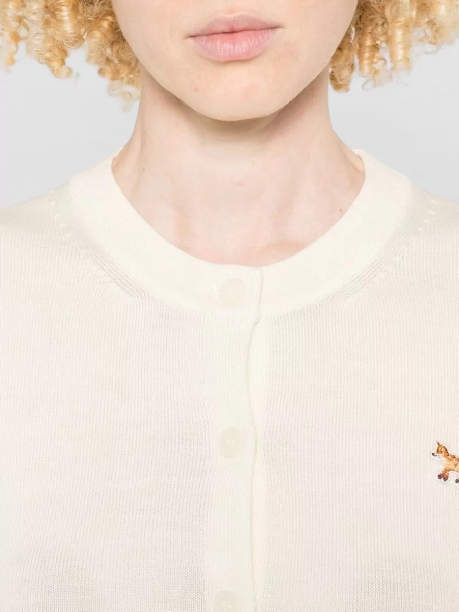 Maison Kitsuné Wool Ribbed Trim Crewneck Cardigan