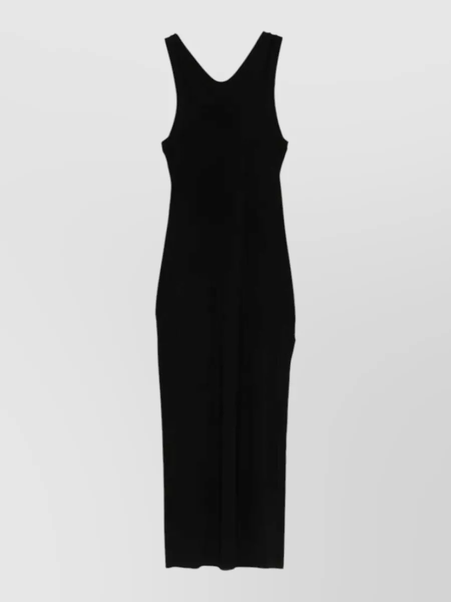 Norma Kamali Racer Neck Side Slit Maxi Dress