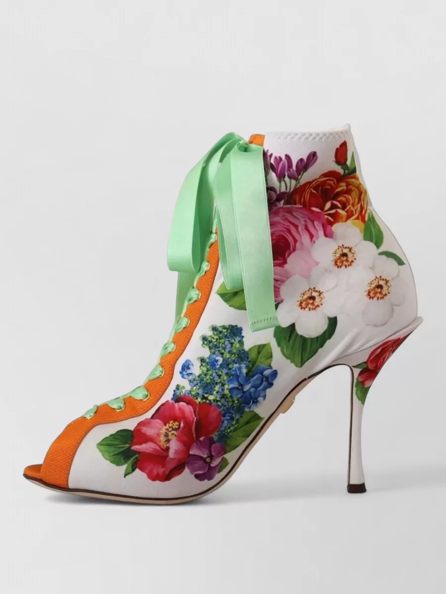 Dolce&Gabbana Floral-Print Open-Toe Ankle Boots