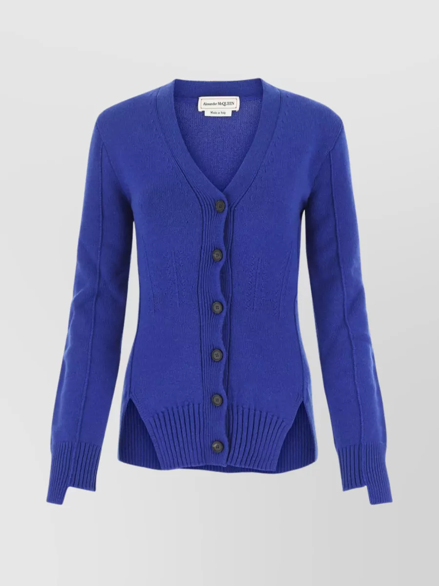 Shop Alexander Mcqueen Sculpted Cardigan With Asymmetric Details In Blue
