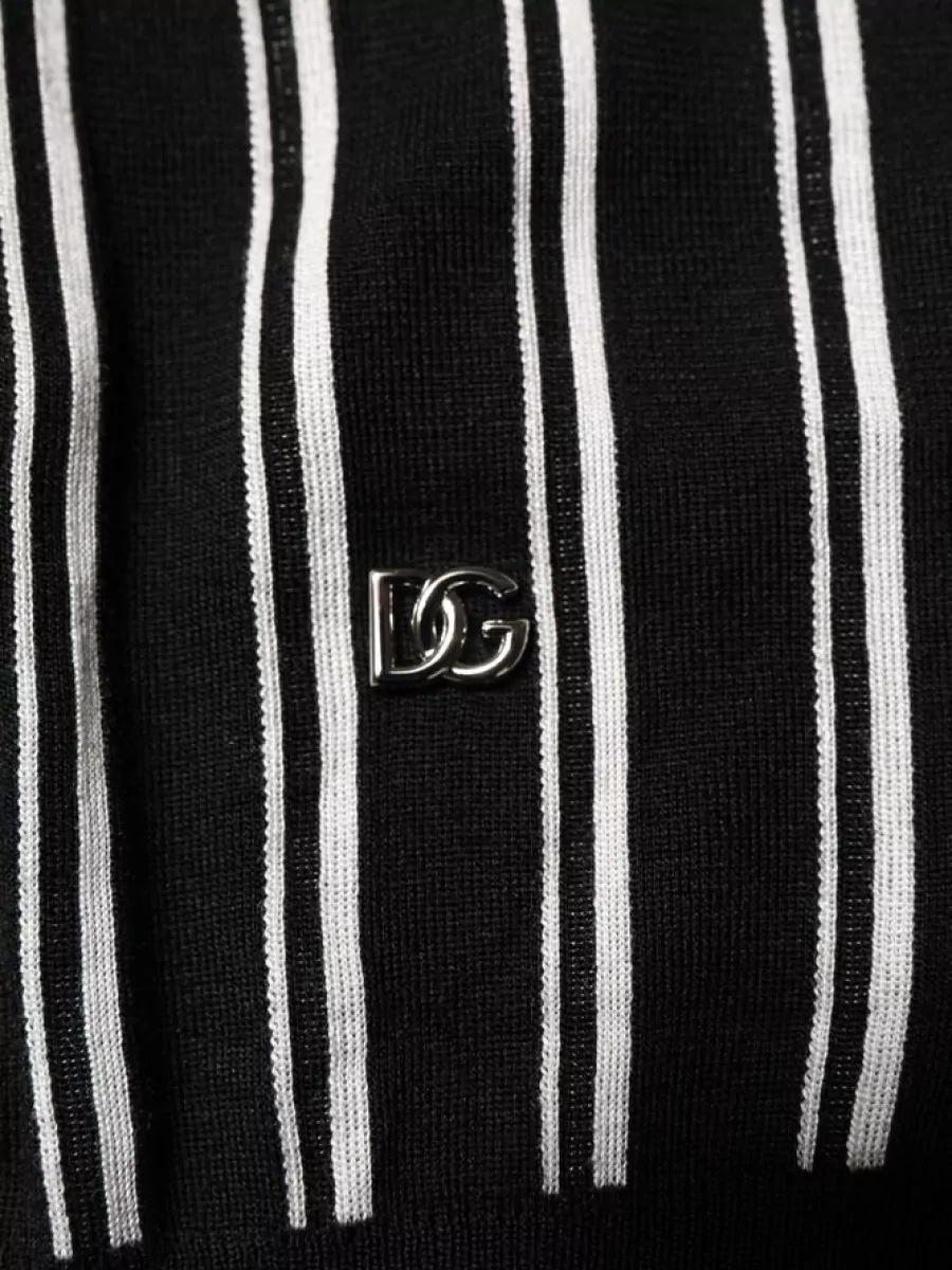 Dolce&Gabbana Silk Striped V-Neck Polo Shirt