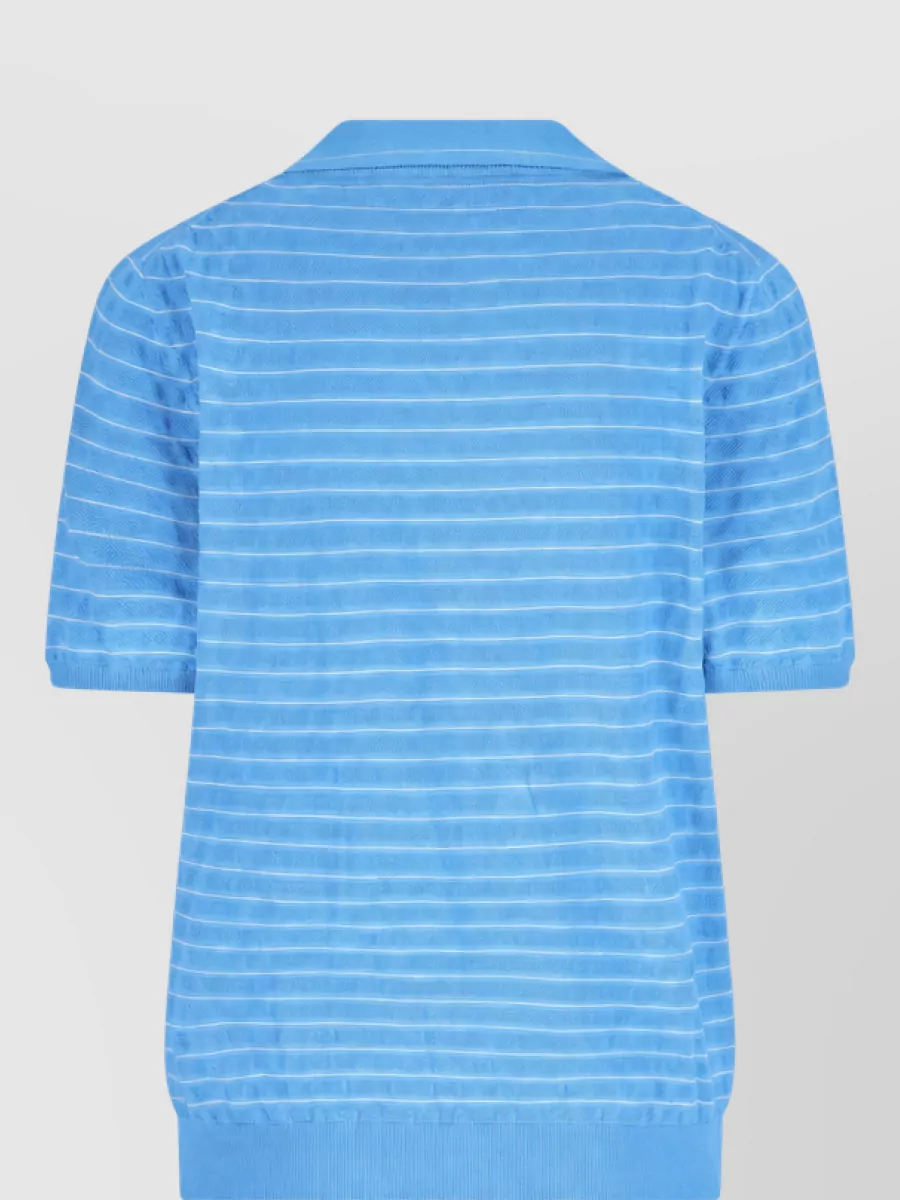 Miu Miu Cotton Ribbed V-Neck Short-Sleeve Polo Top