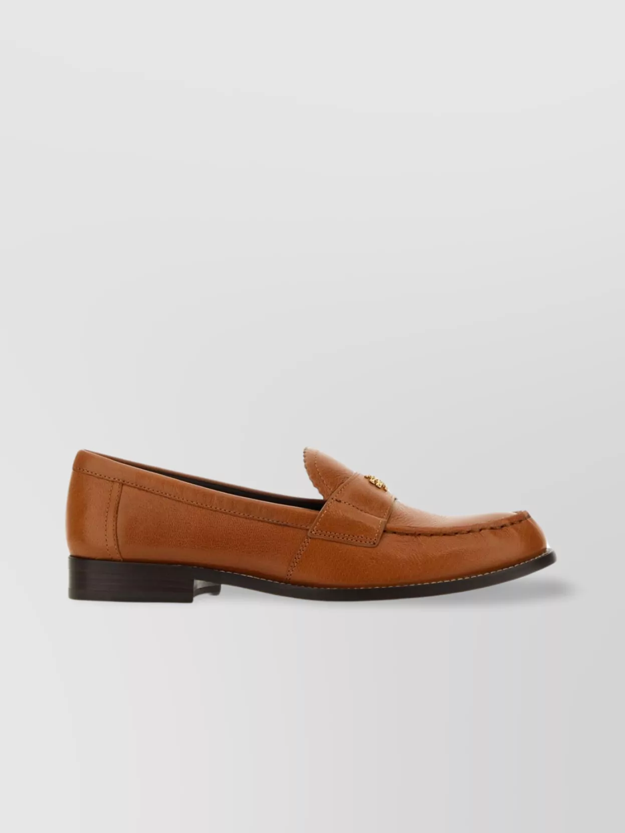 Shop Tory Burch Pointed Toe Penny Loafers With Low Block Heel In Brown