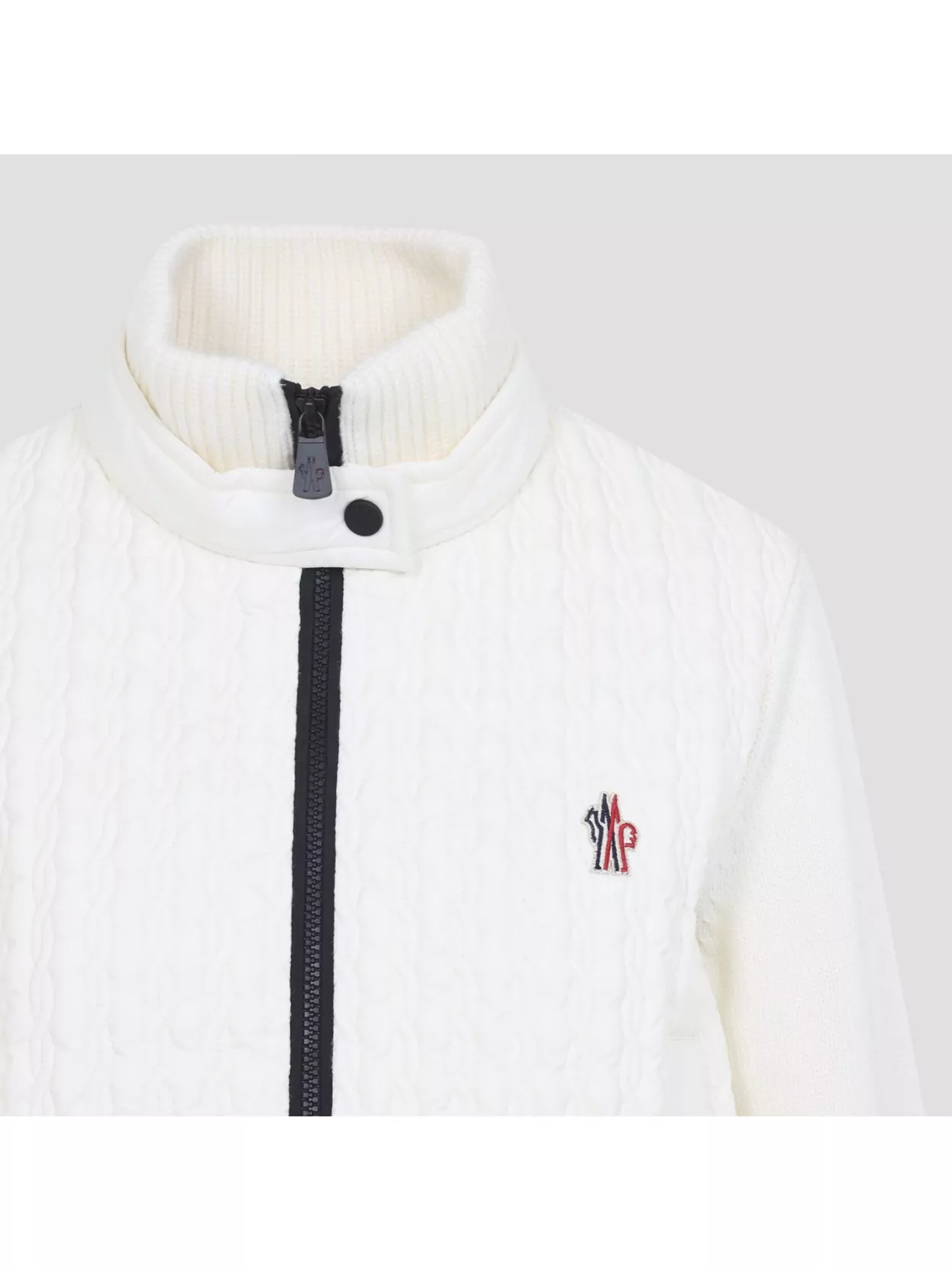Moncler Quilted Cardigan With Ribbed Collar And Cuffs In White