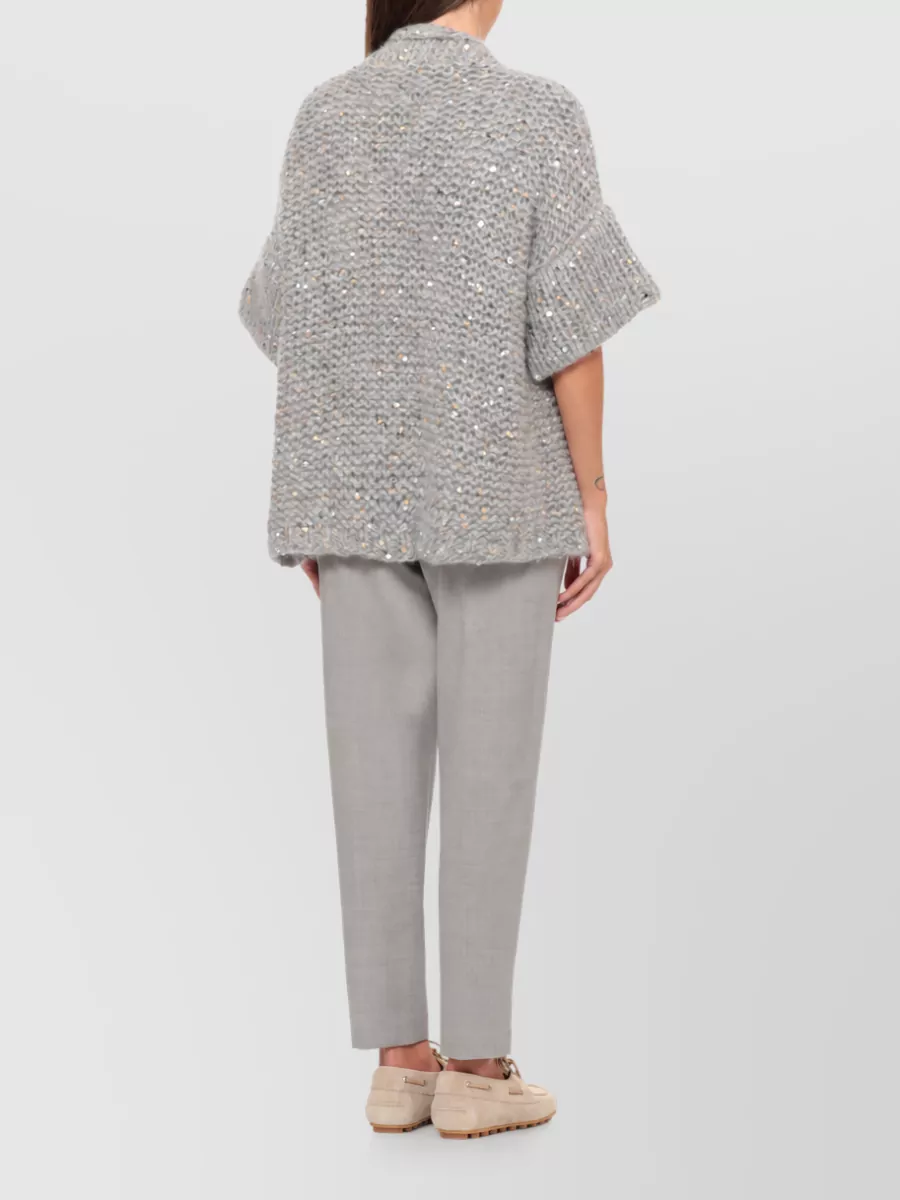 Panicale Sequined Knit Short-Sleeve Cardigan
