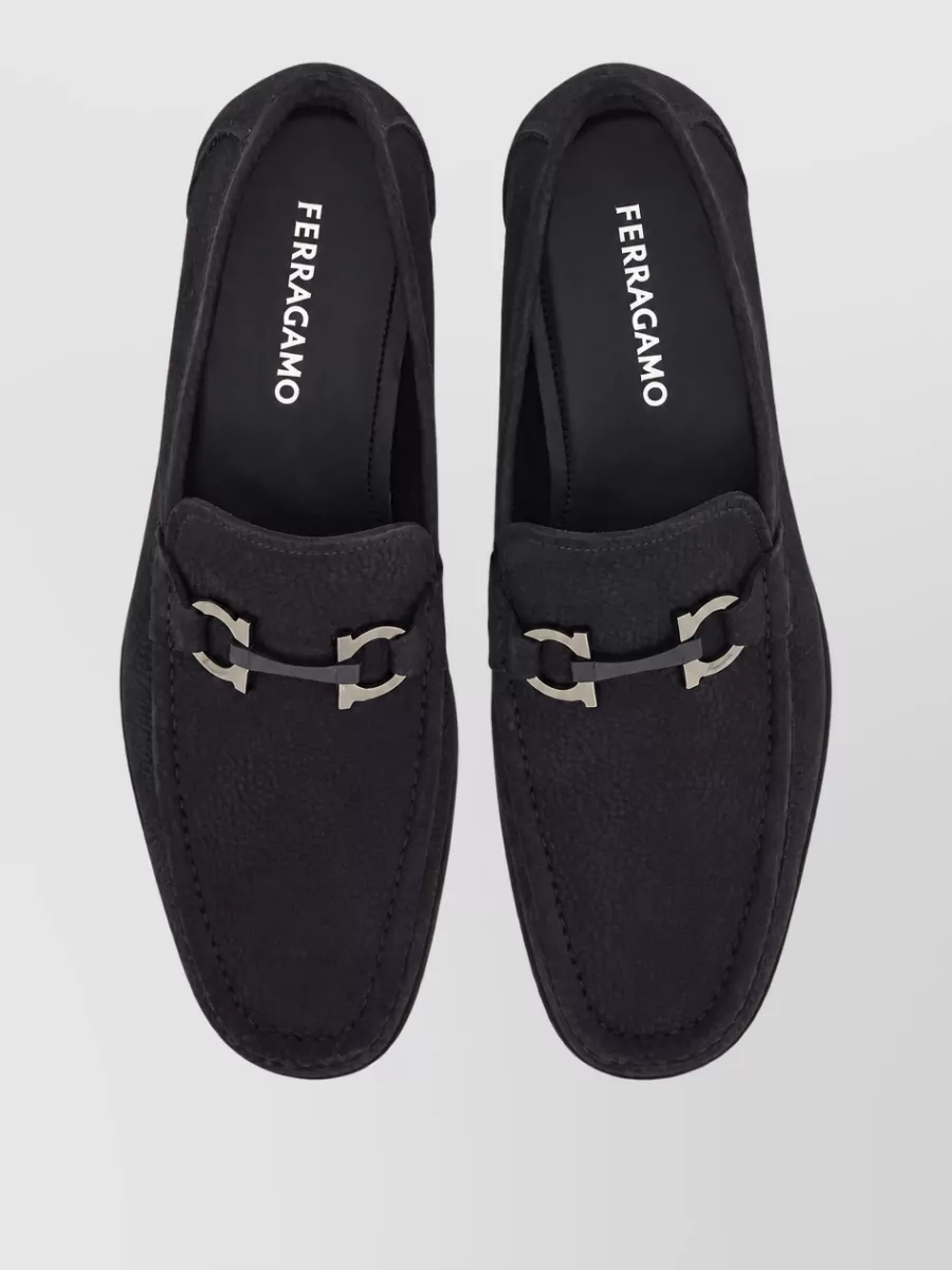 Ferragamo Leather Apron-Toe Loafers