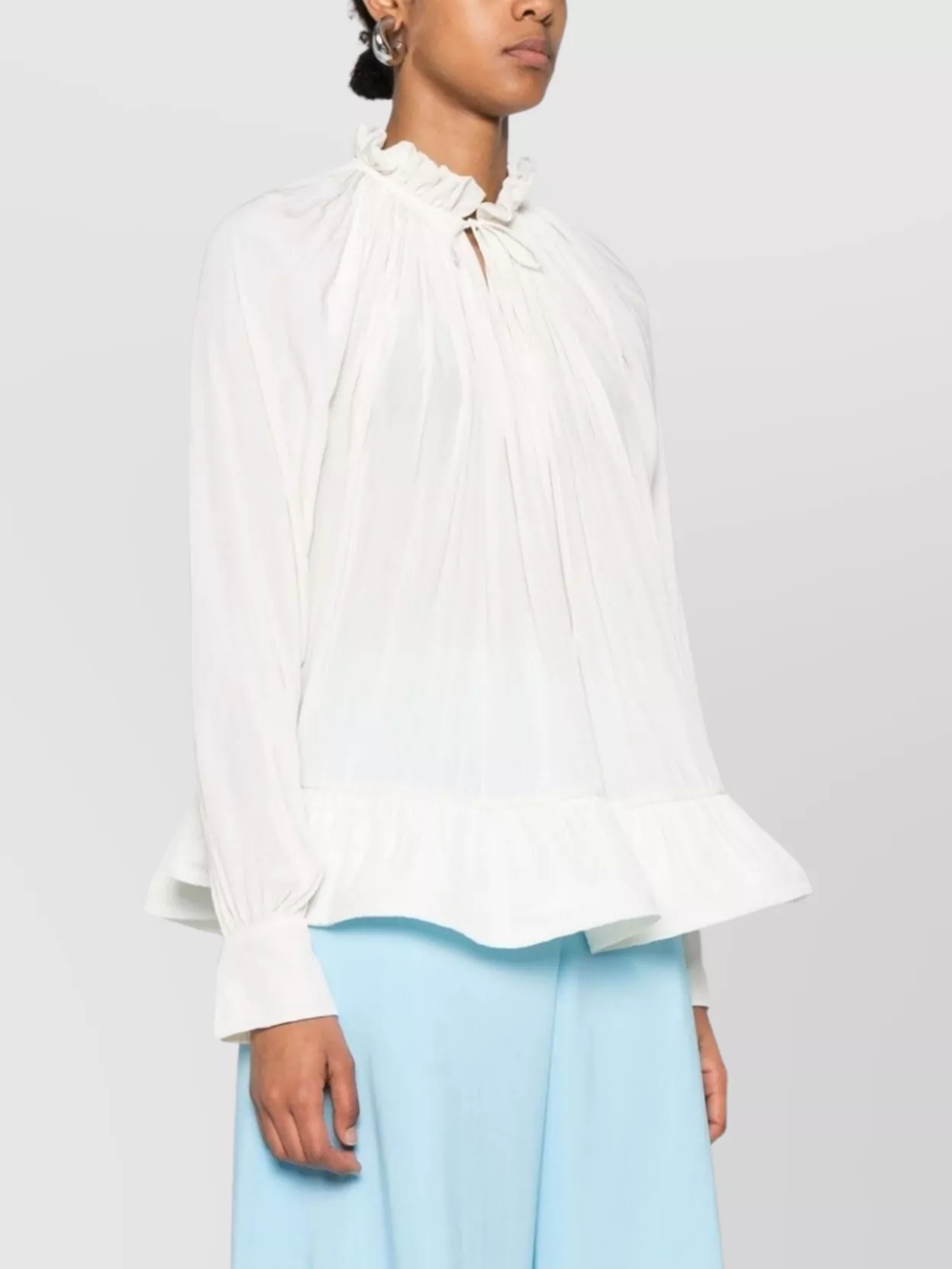 Lanvin Ruffled V-Neck Top Pleated Design