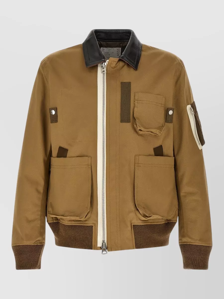 Sacai leather collar padded jacket