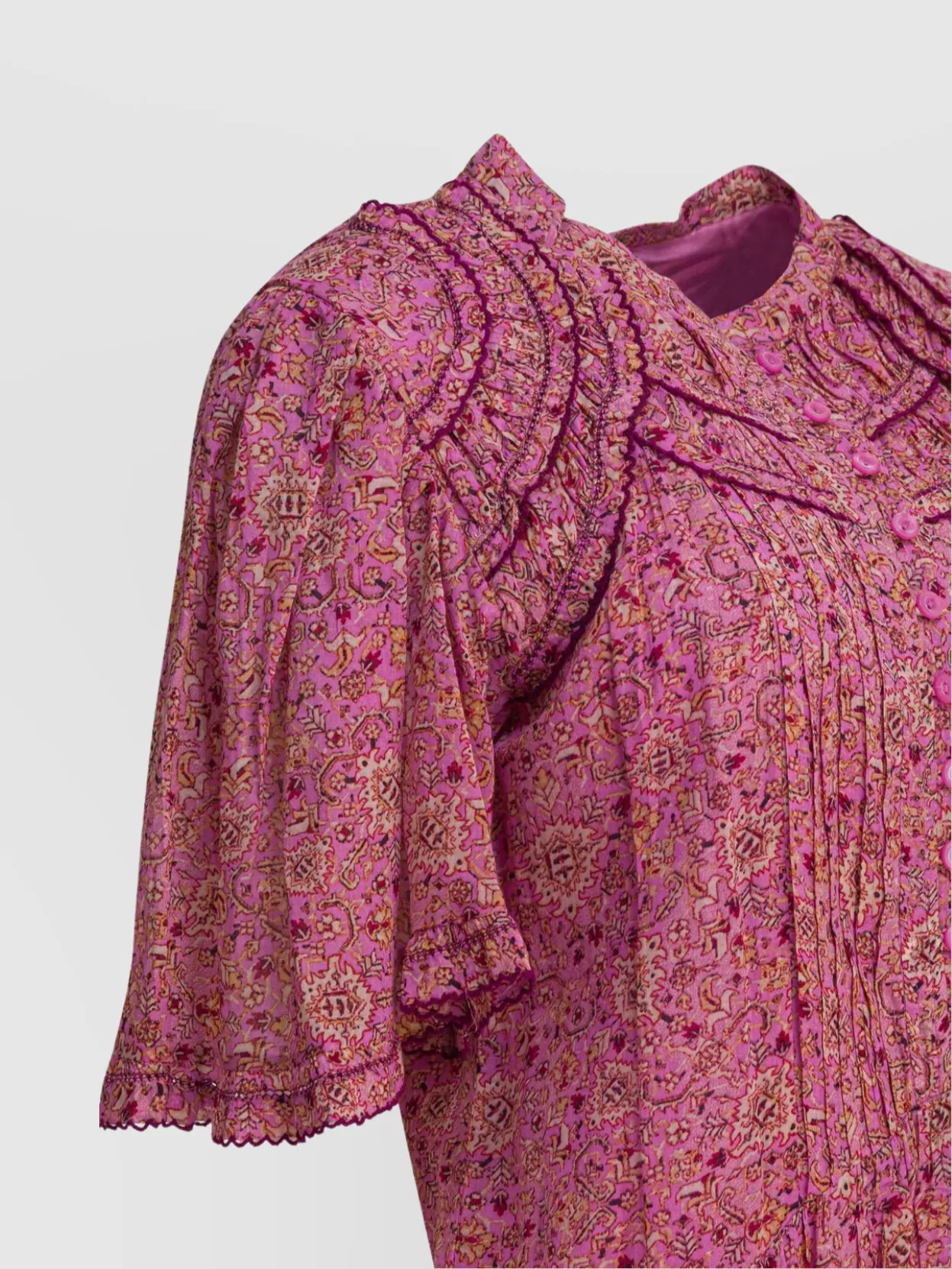 Isabel Marant Étoile Short Sleeves Floral Pattern Dress Ruffled Collar In Pink
