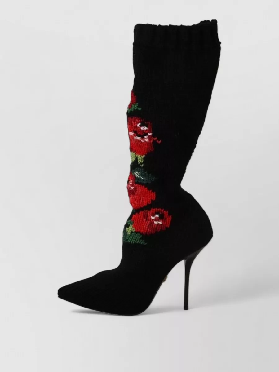Dolce&Gabbana Floral-Embroidered Knee-High Sock Boots