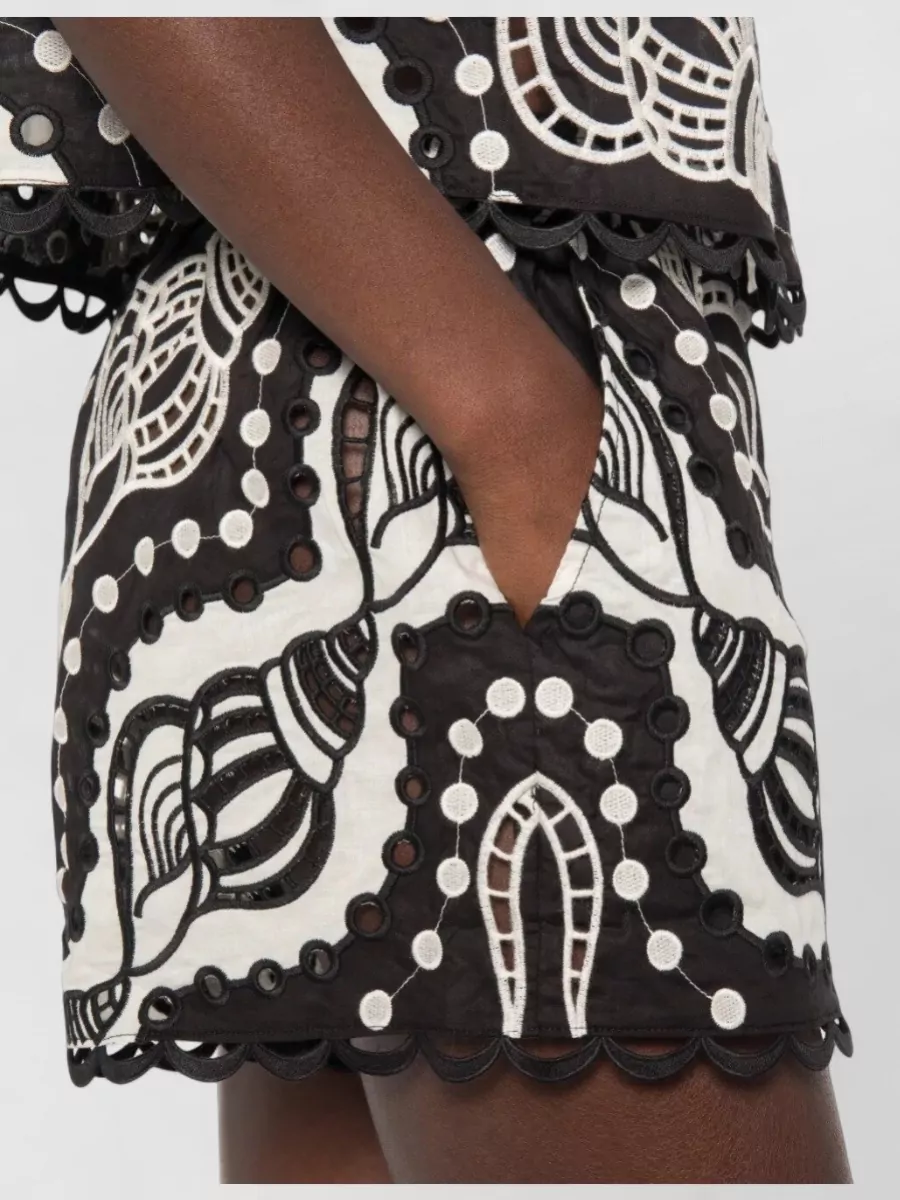 Farm Rio Embroidered Cotton Mini Shorts