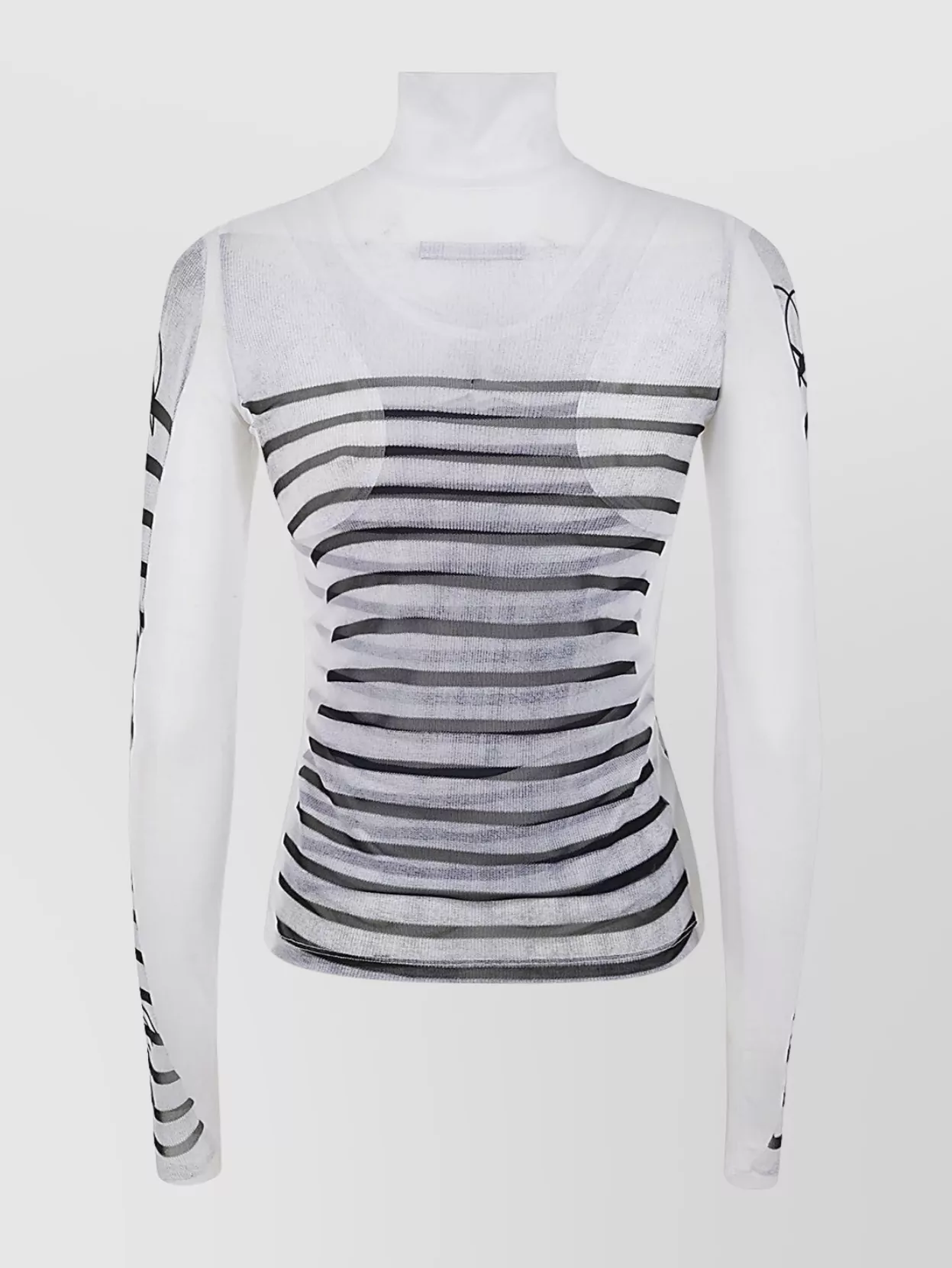 Jean Paul Gaultier Mesh Longsleeve Top Feathers Print In White