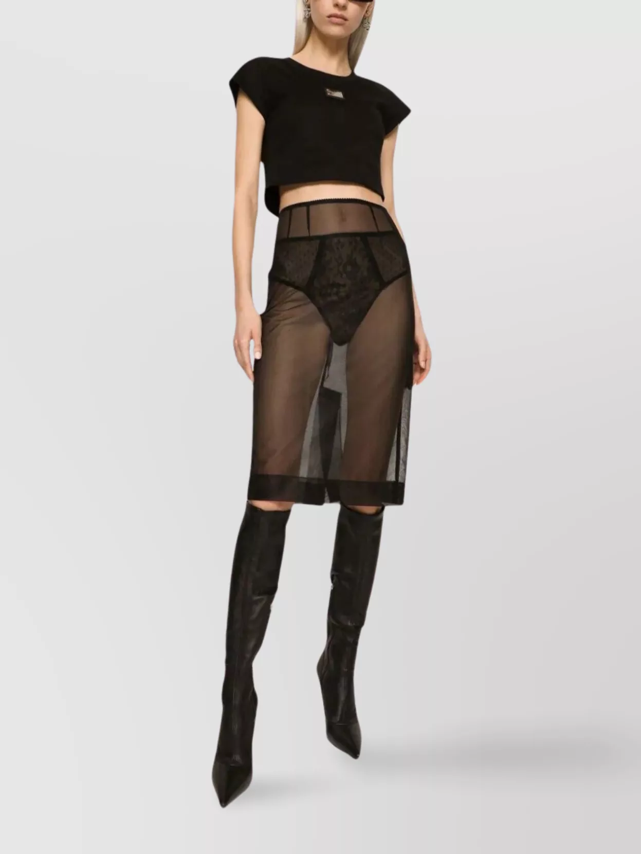 Dolce&Gabbana Sheer Lace Cropped Logo T-Shirt