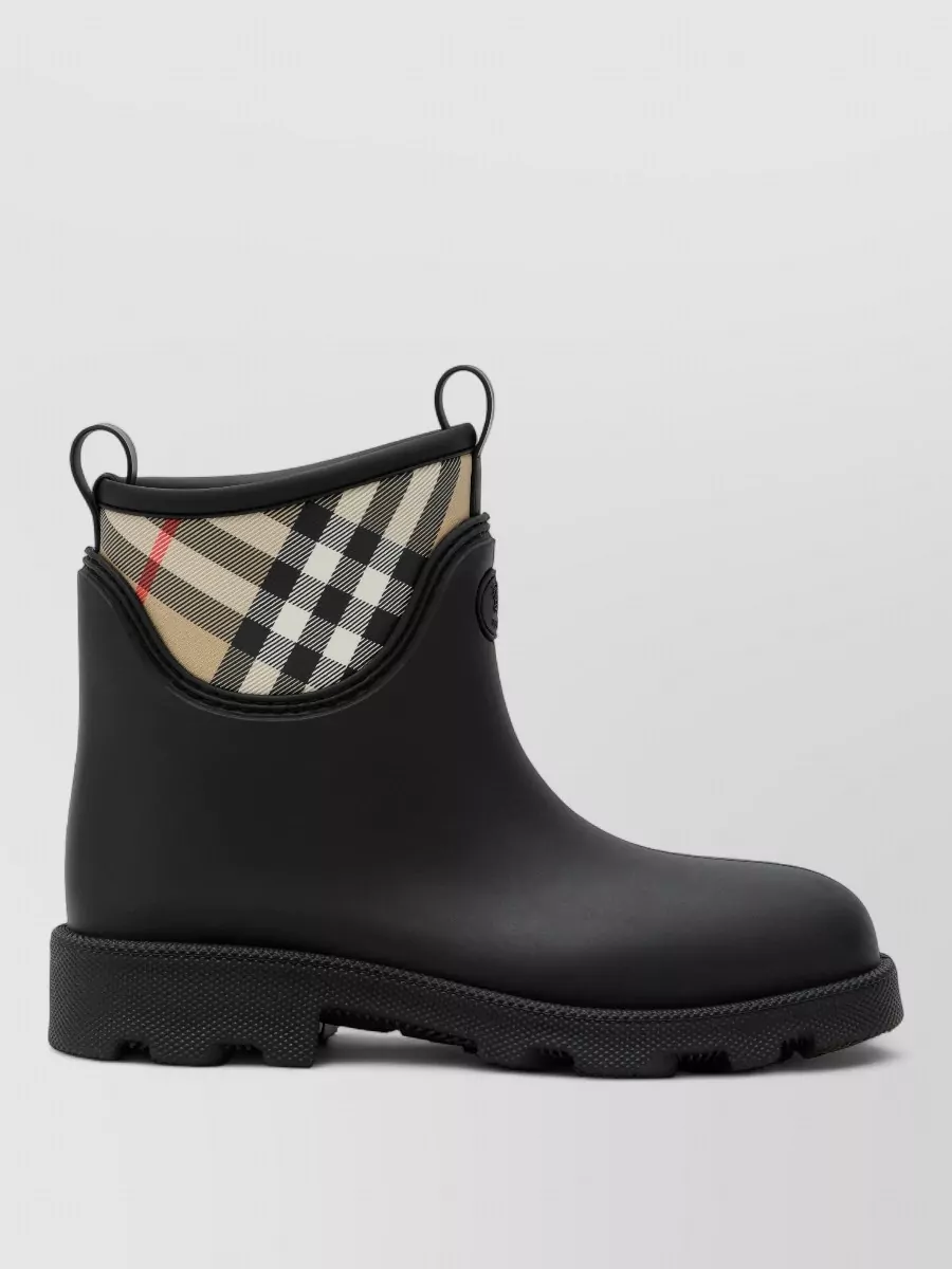 Burberry Check Pattern Boots Pull Tabs Rubber Sole In Multi