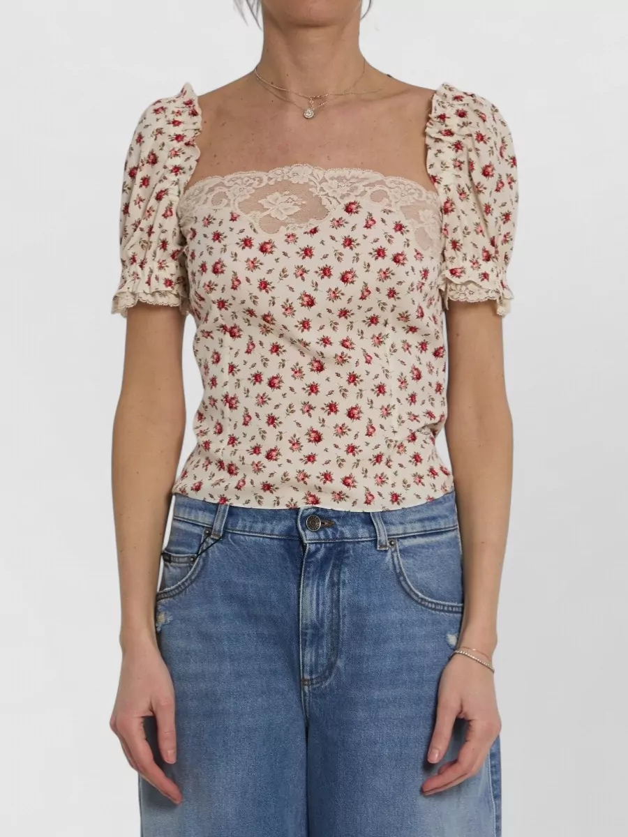 Dolce&Gabbana Silk floral-print lace-trim blouse