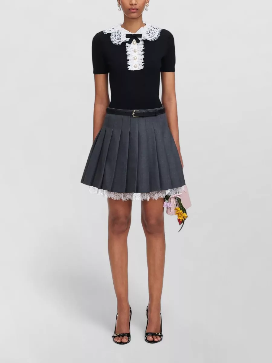 Self-Portrait wool lace collar short sleeve knit top