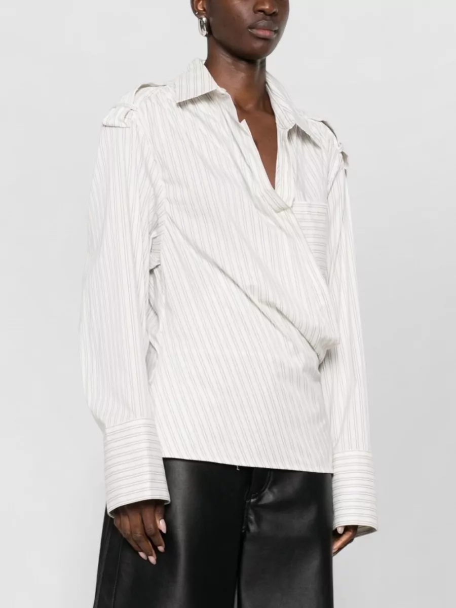 Iro Lace Stripe Cotton Shirt Wrap Detail