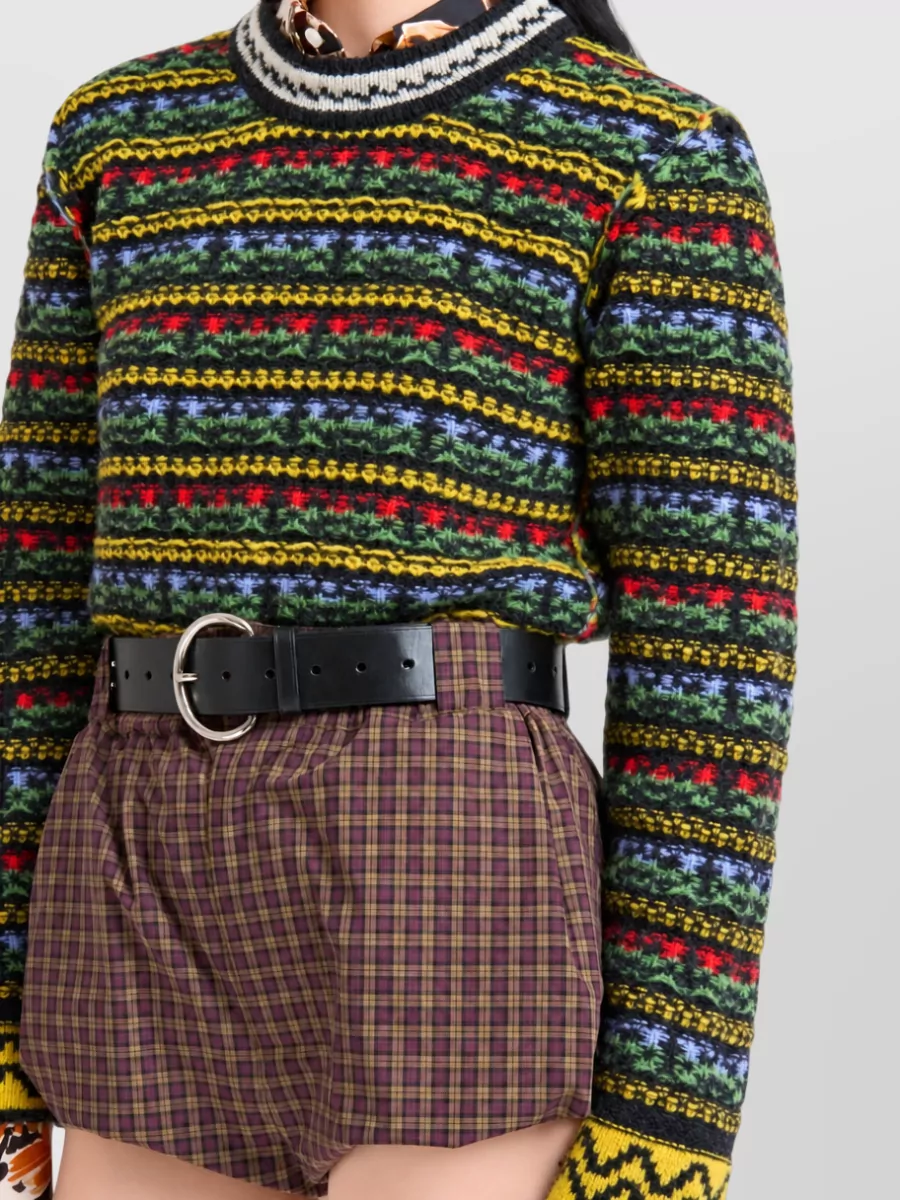 Marni Virgin Wool Floral Jacquard Knit Crew Neck Sweater