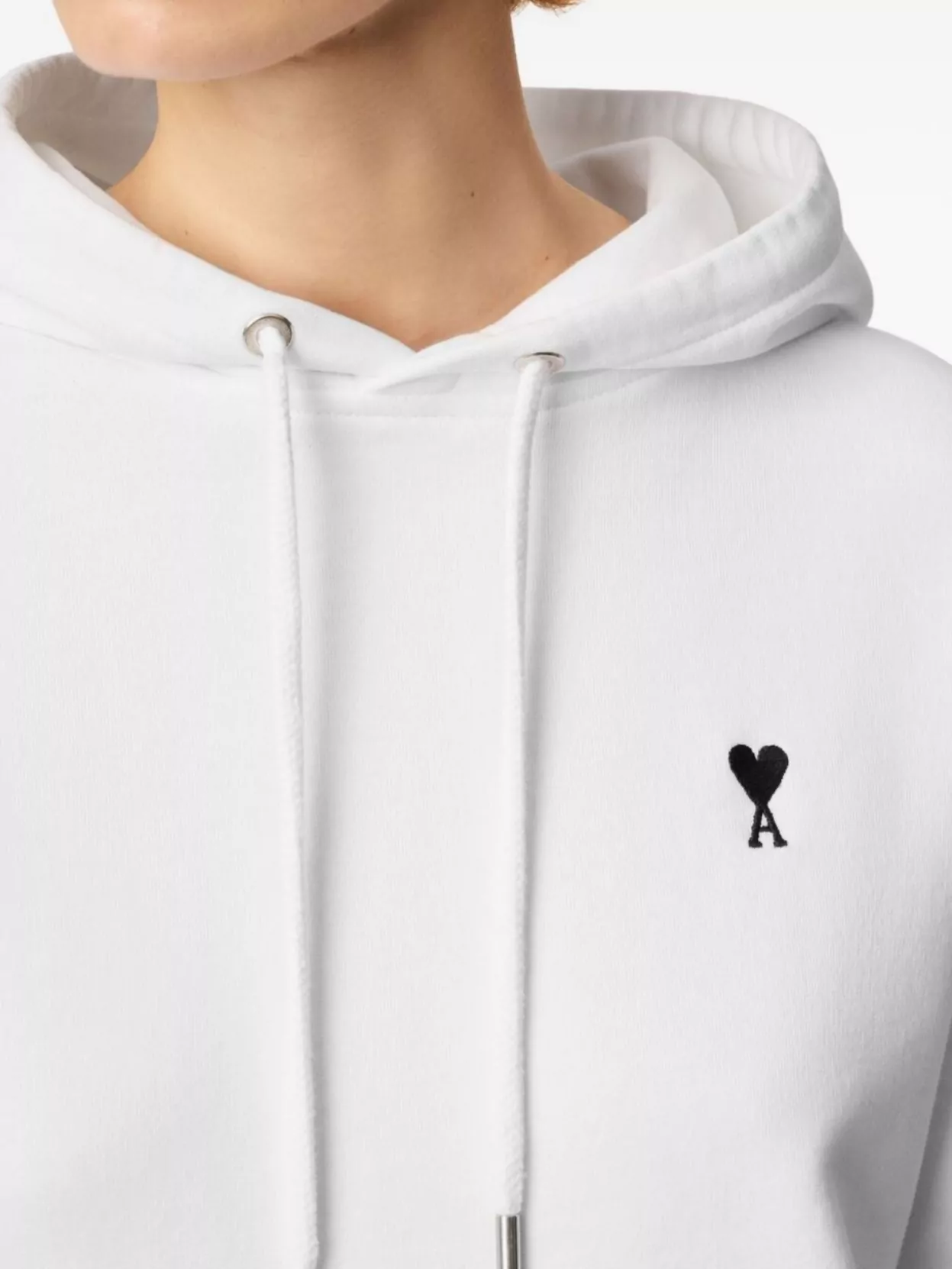 Ami Paris Cropped Cotton Hoodie Drawstring Hood