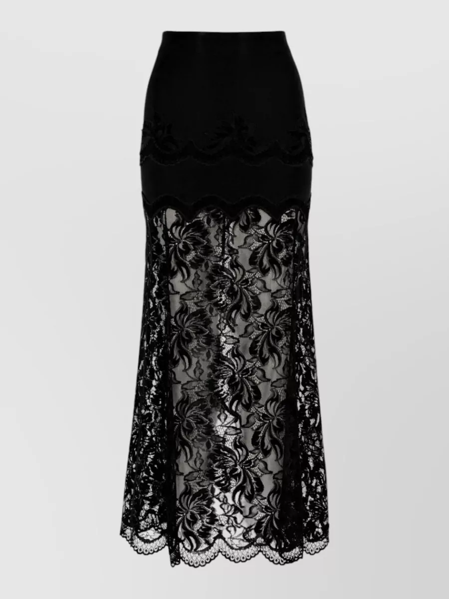 Rabanne Lace-edged Midi Skirt With High Waist And Decorative Buttons In Black