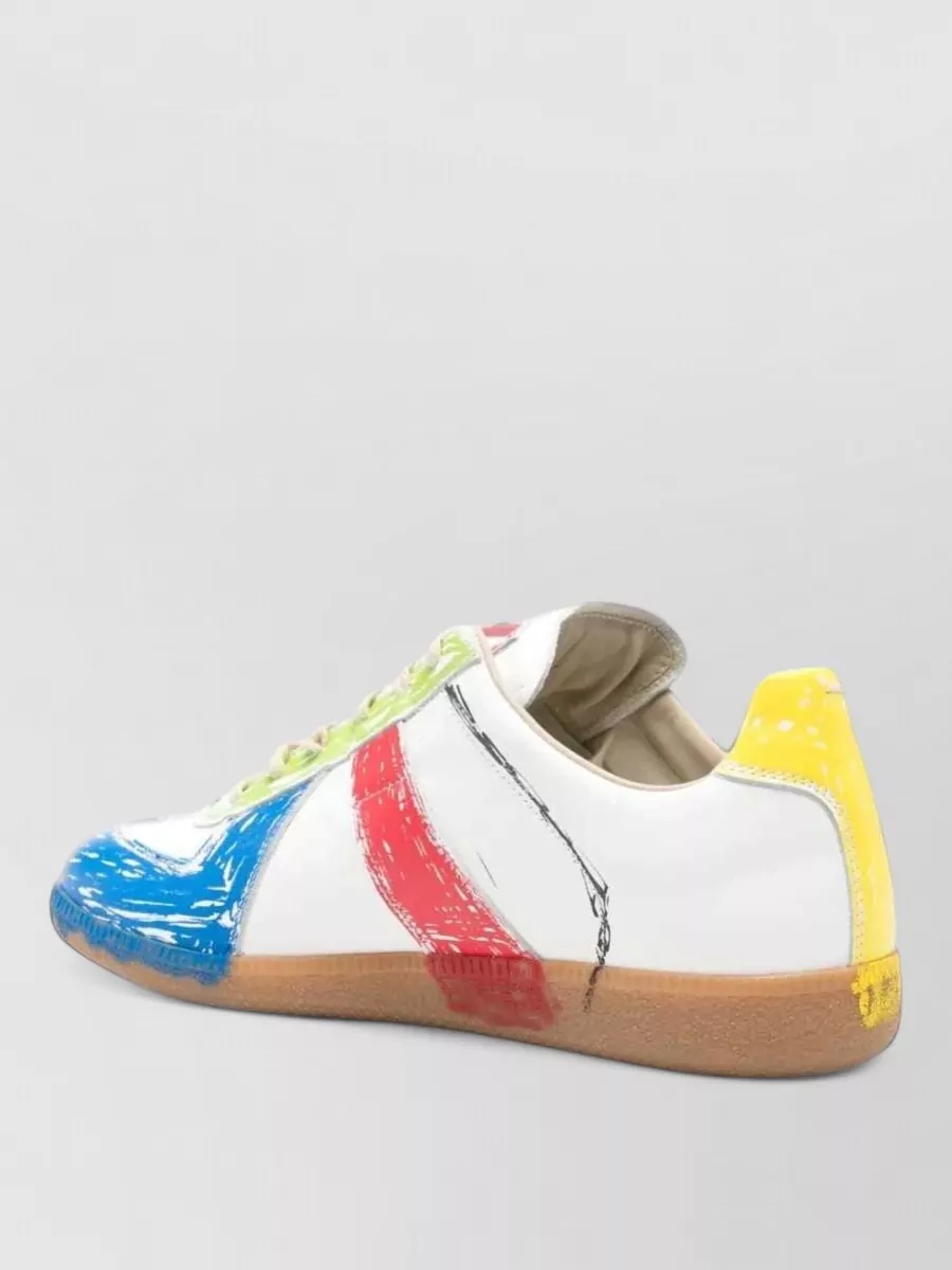 Maison Margiela Leather Paint-Splatter Low-Top Sneakers