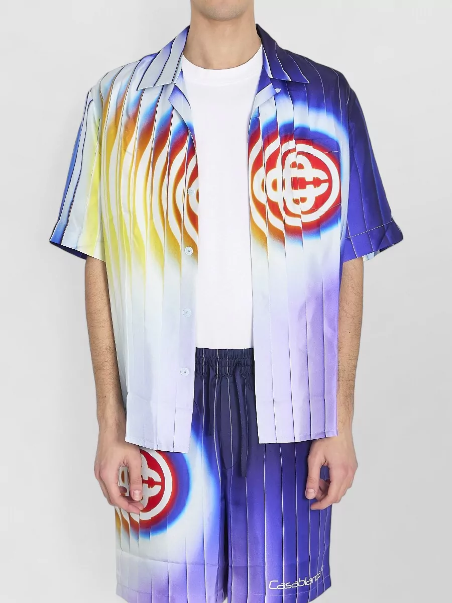 Casablanca Silk Printed Camp-Collar Short-Sleeve Shirt