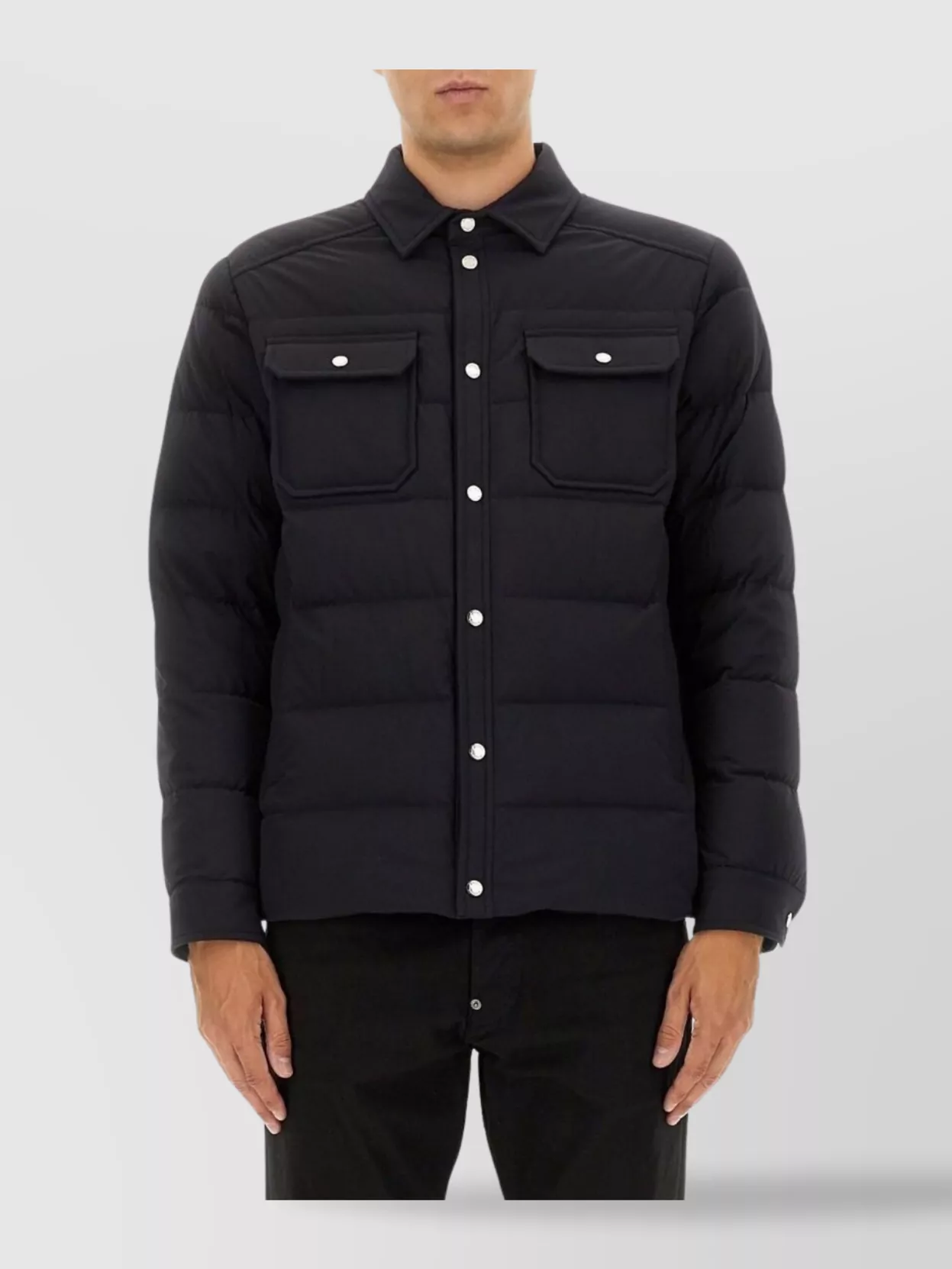 Moorer Overshirt With Quilted Design And Front Pockets In Black