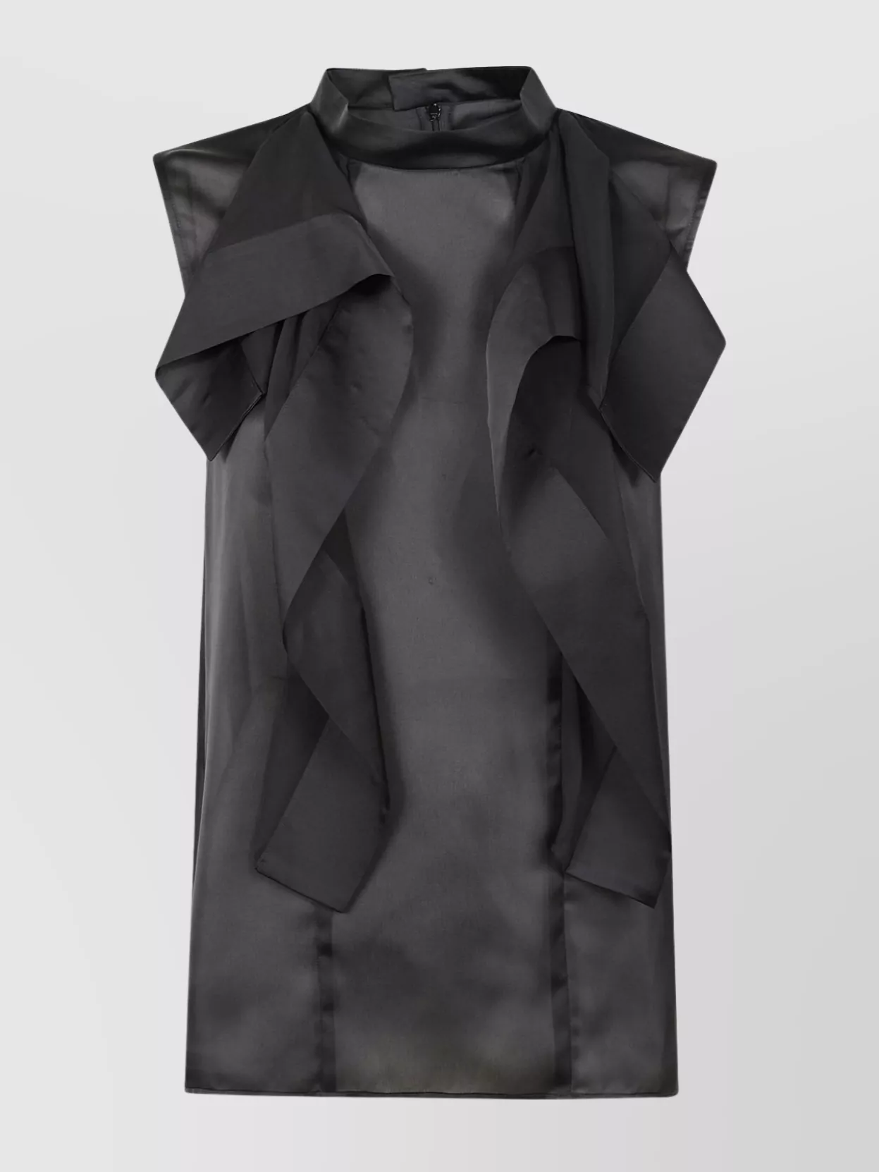 Sacai Ruffle Sheer Sleeveless Top In Black