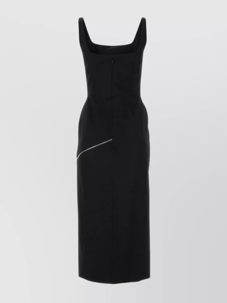 Alexander Mcqueen Square Neckline Twill Dress In Black