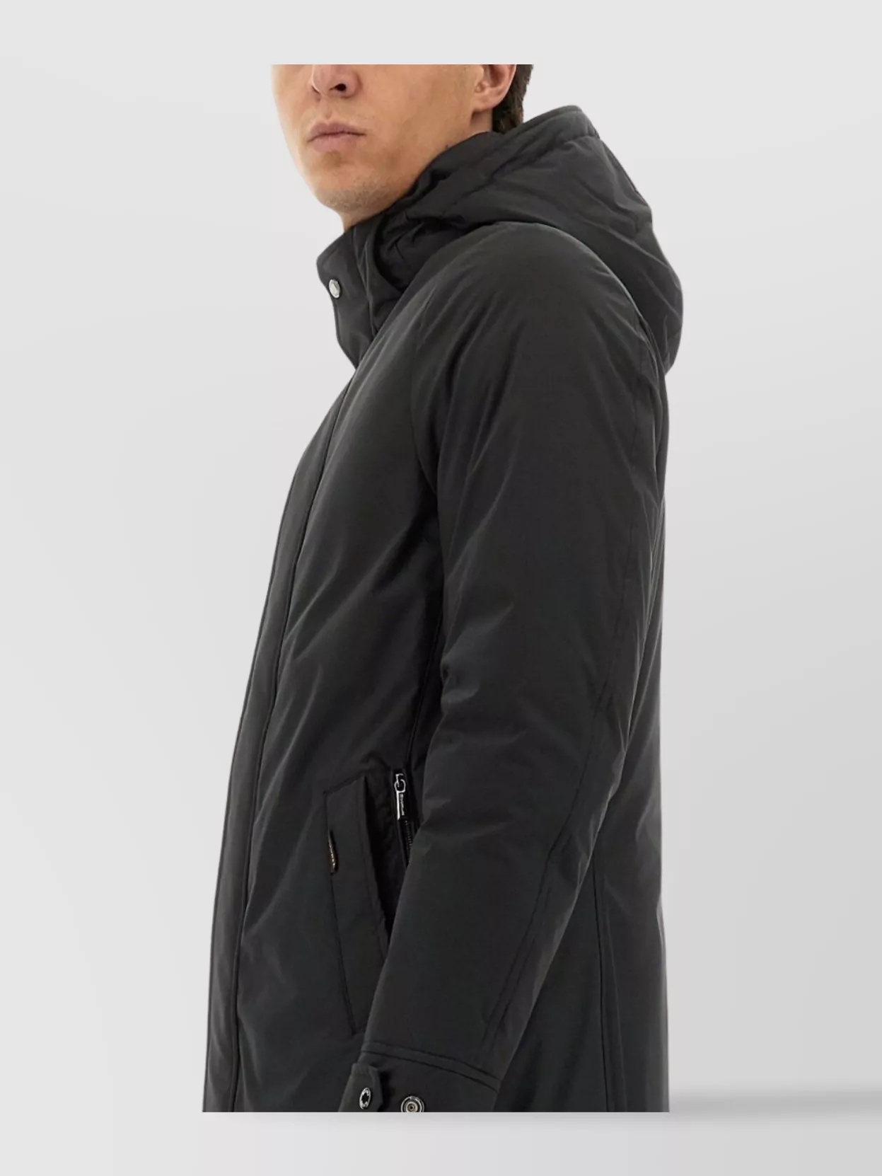 Moorer Hooded Mid-Length Coat Side Pockets