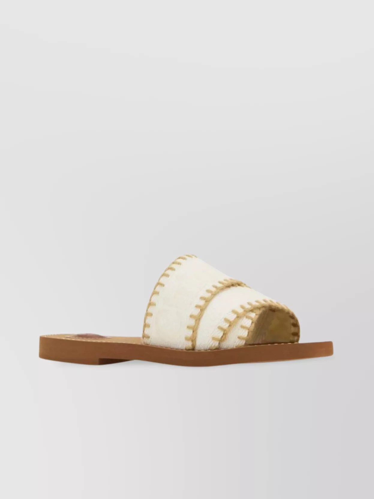 Chloé Woody Slides Canvas Contrast Stitching In White