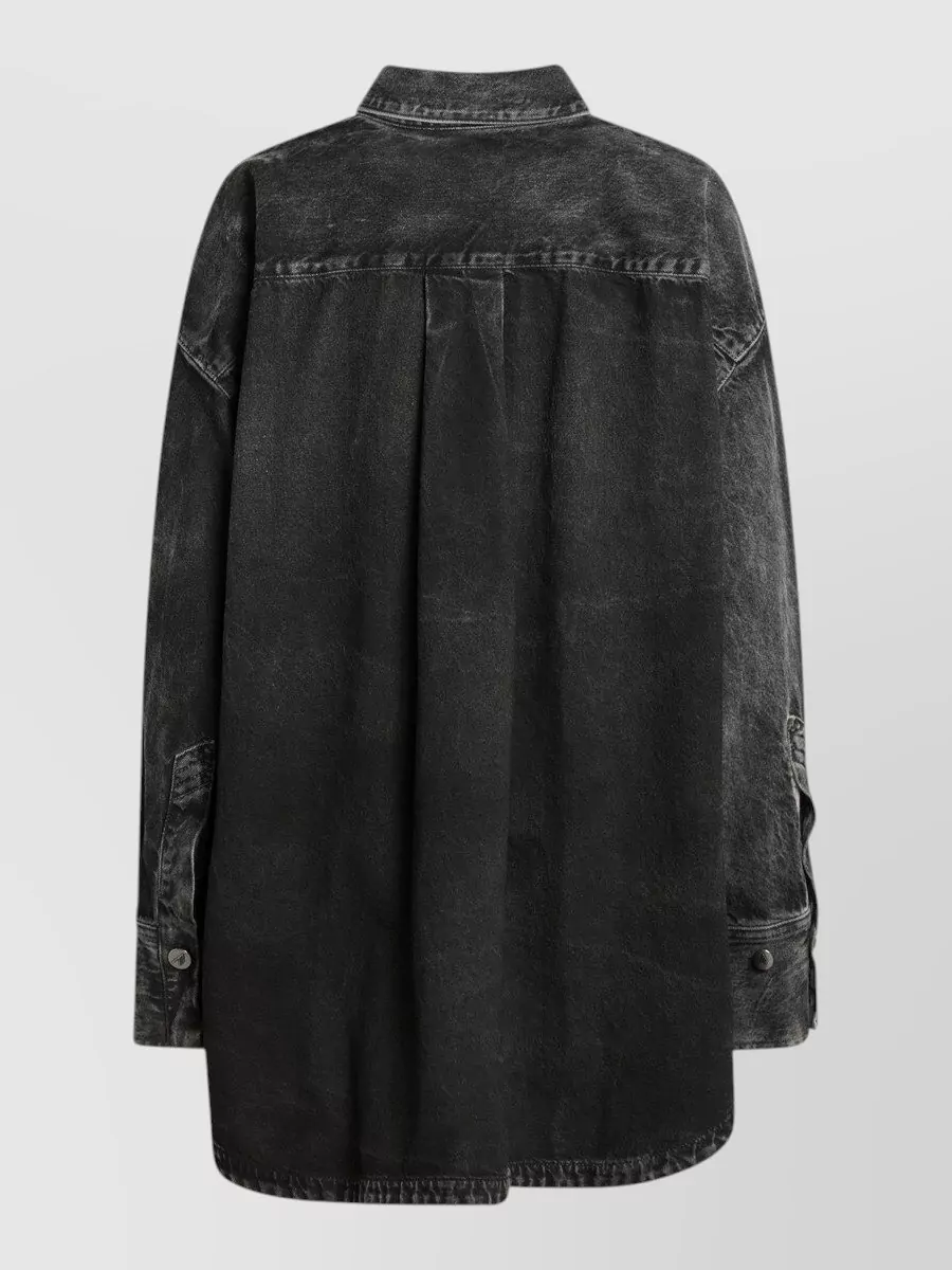 Attico Washed Denim Shirt Collared Long Sleeves In Black