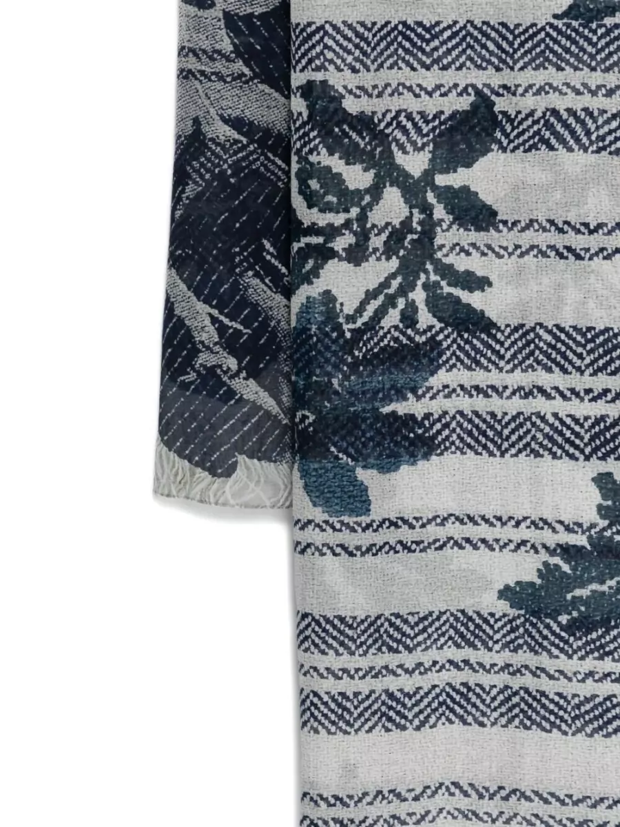 Pierre Louise Mascia Hawnbci Floral Geometric Fringe Large Scarf