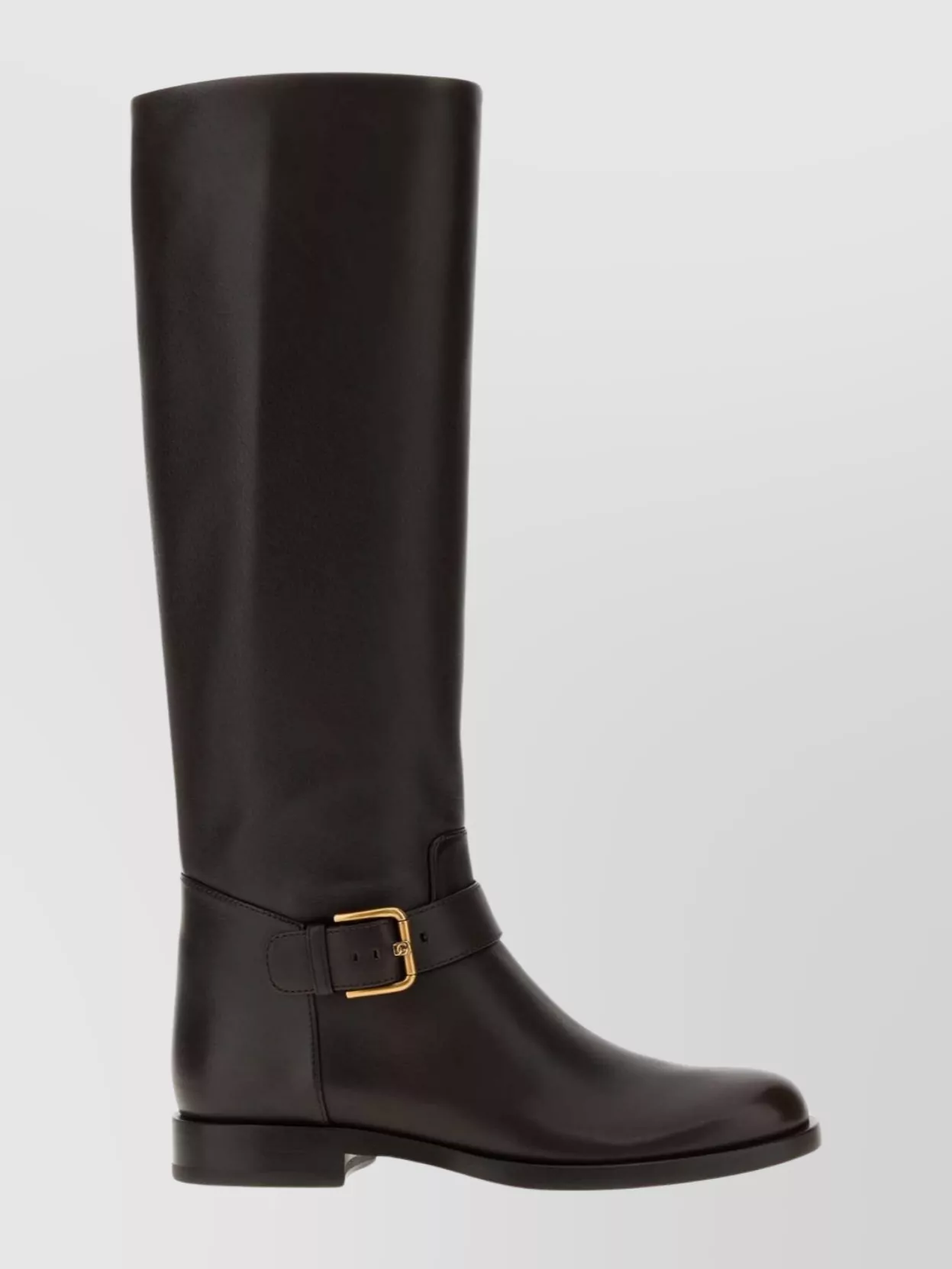 Dolce & Gabbana Knee-high Leather Boots Buckle Detail In Brown