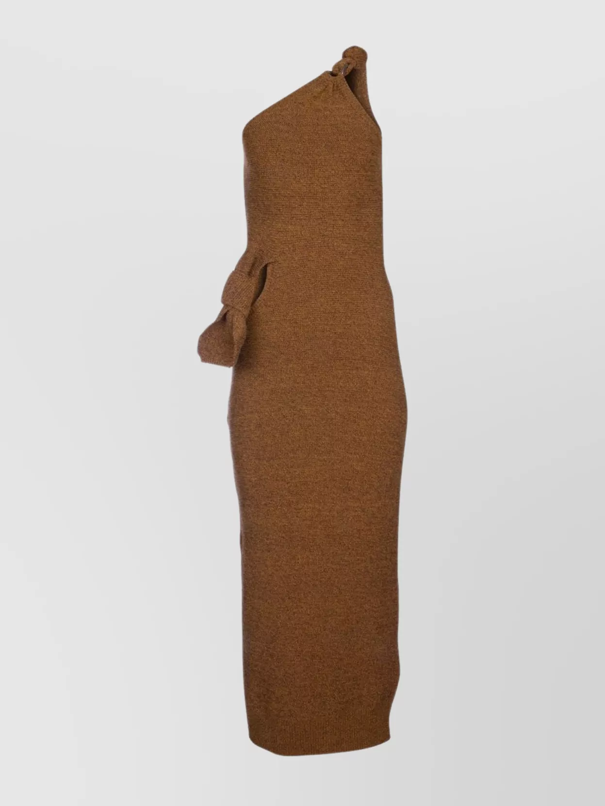 Shop Jacquemus Asymmetric Knit Midi Dress In Brown