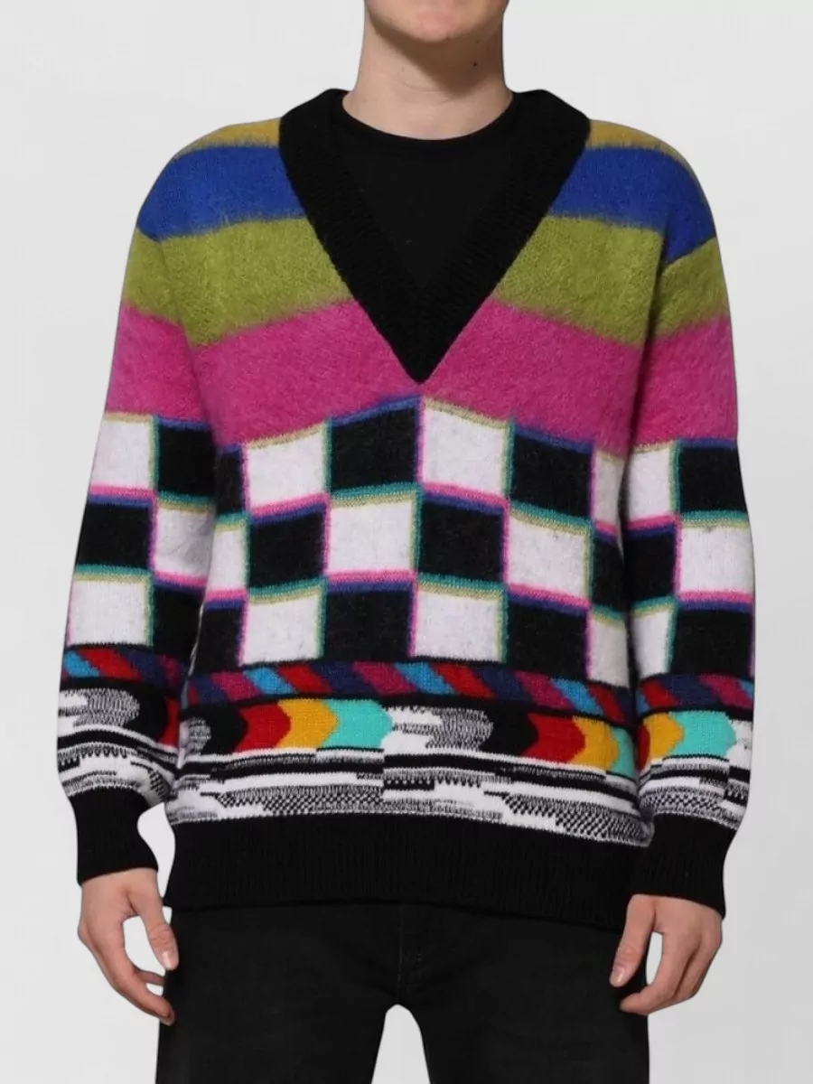 Dolce&Gabbana mohair-blend checked v-neck jumper