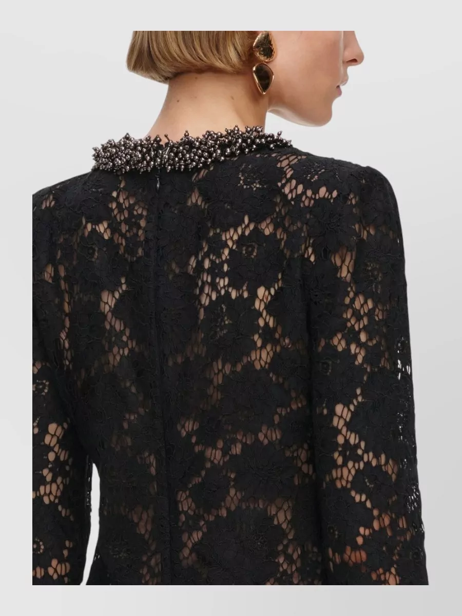 Self-Portrait Lace Jewel-Embellished Long-Sleeve Mini Dress