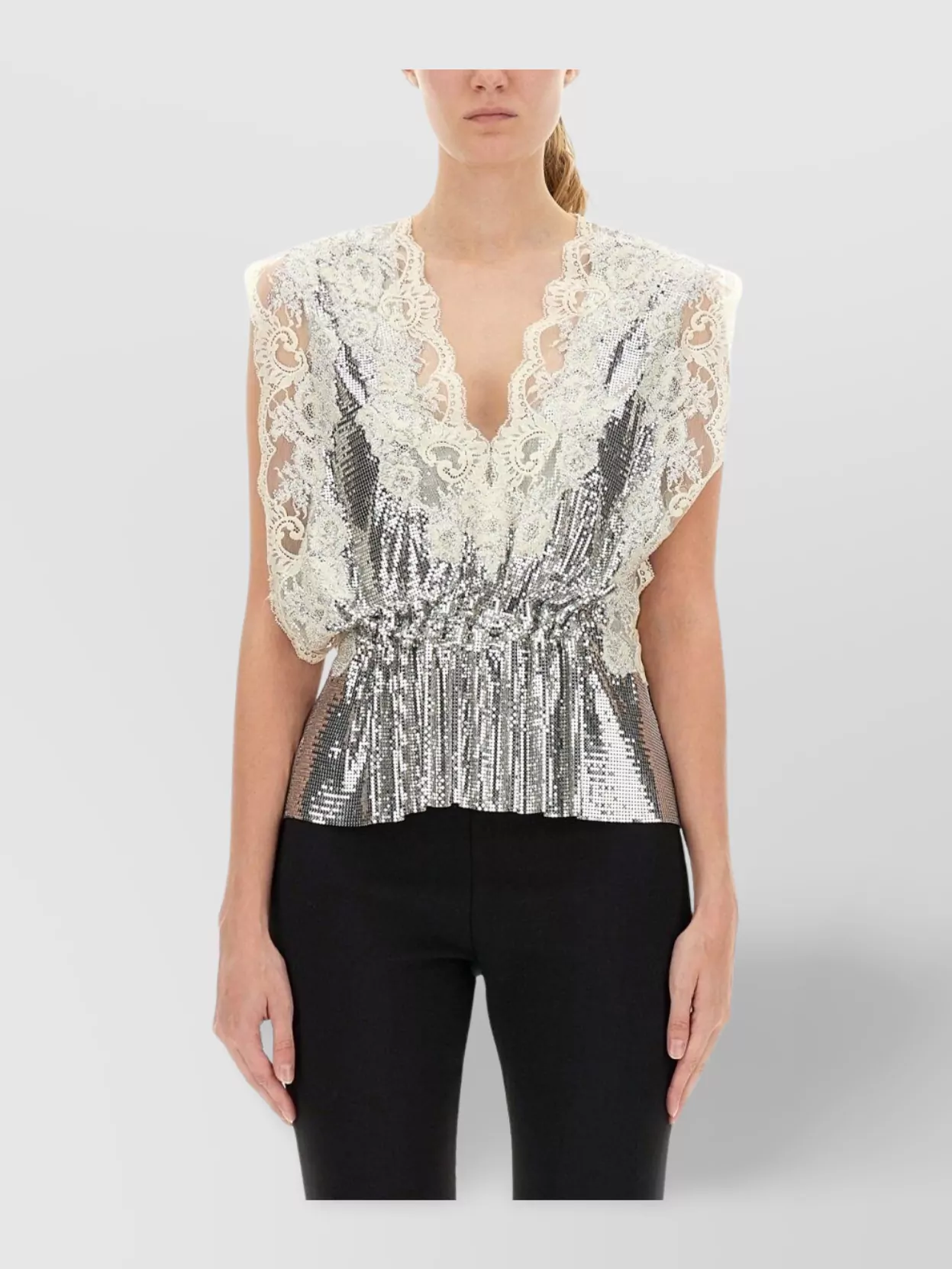 Paco Rabanne Keyhole Back Lace And Sequin Top